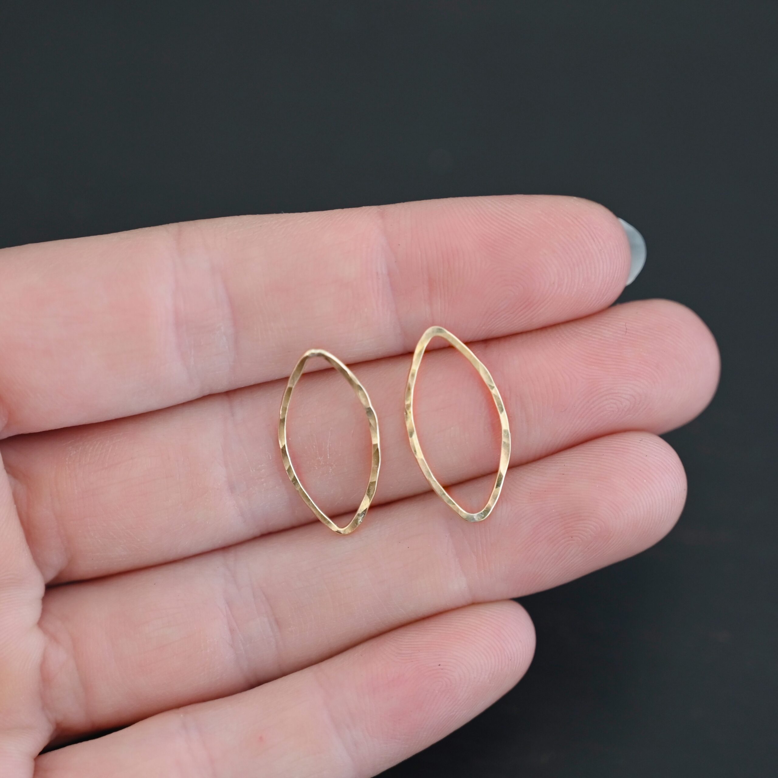 Tina - 14k Gold Filled Marquise Chandelier hammered 20x9mm shown in hand