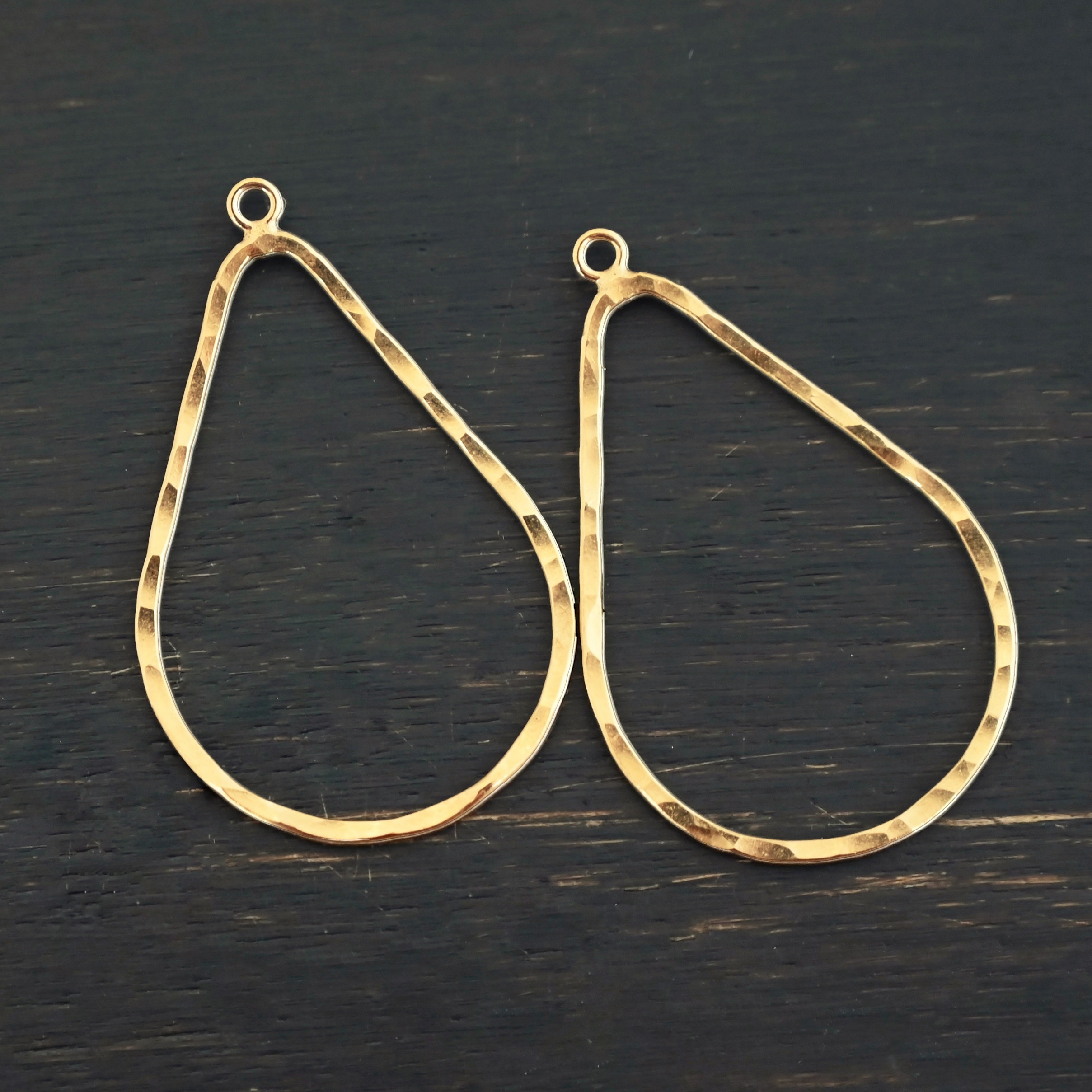 Talia - 14k gold filled Teardrop Chandelier - hammered shown on dark background