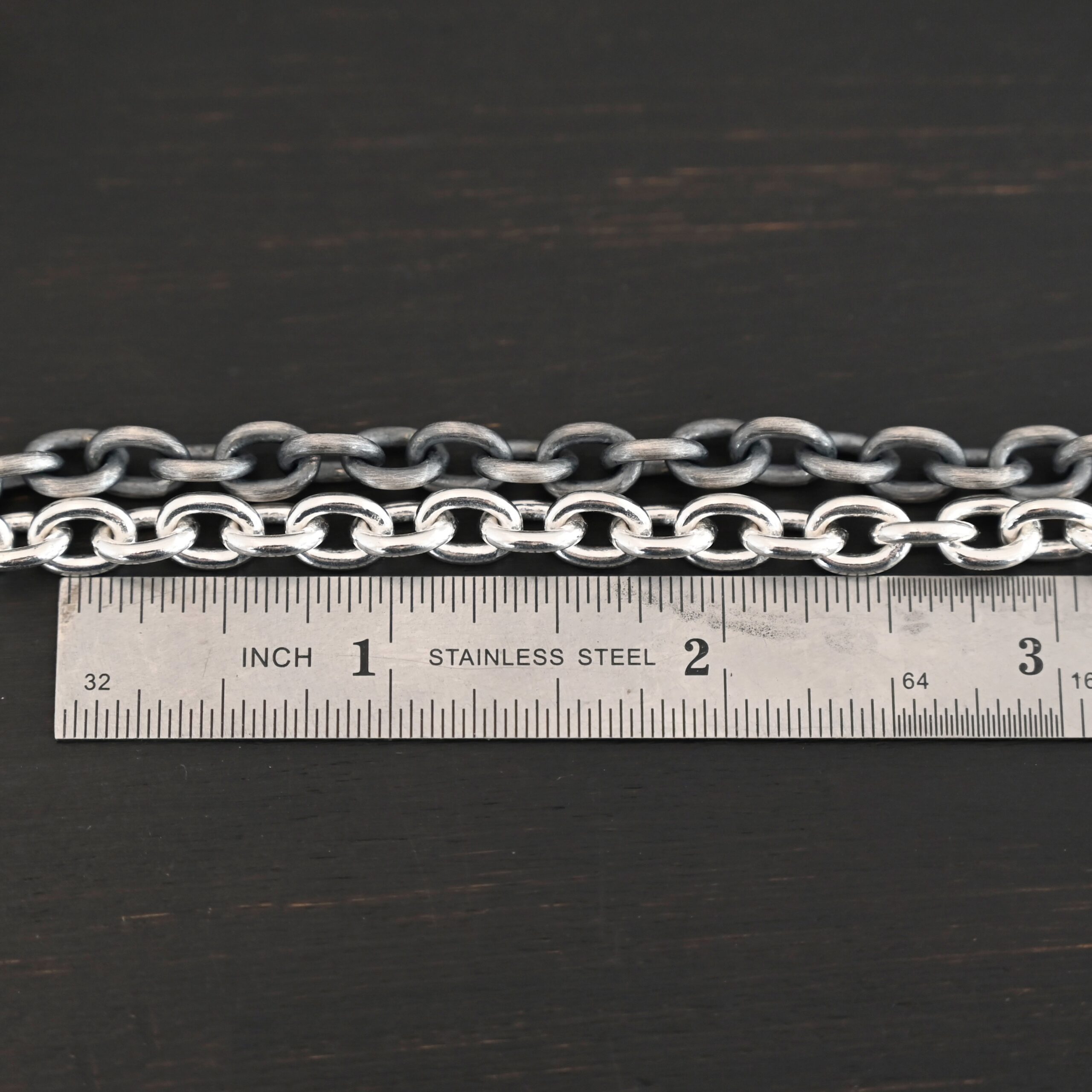 Georgia Chain shiny & oxidized shown by ruler