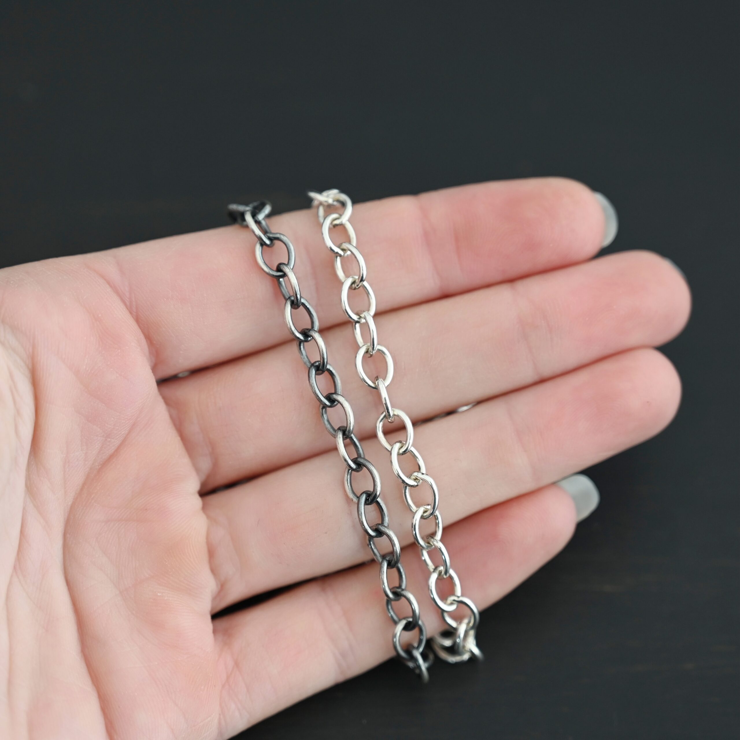 Jay Chain oxidized & shiny shown in hand