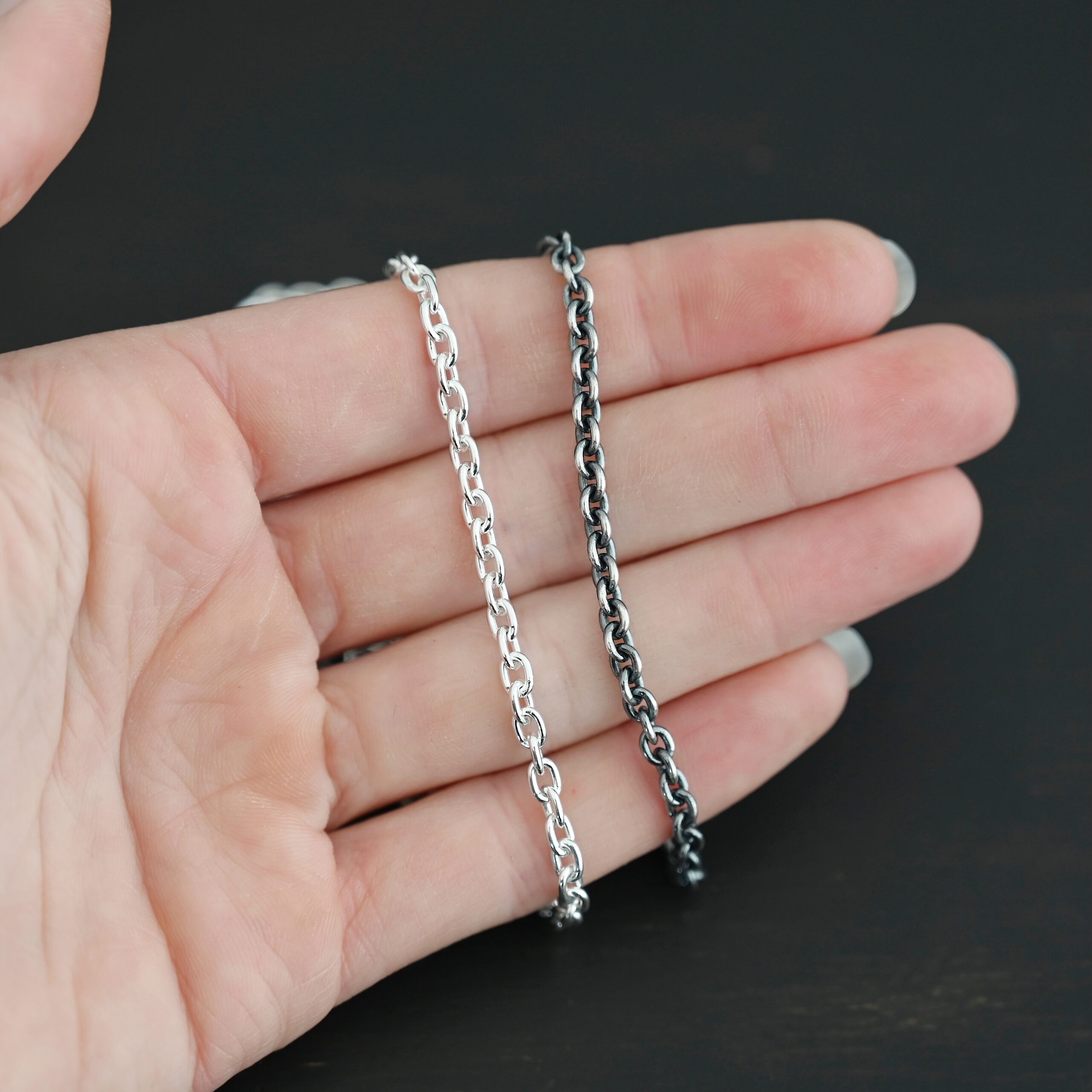 Lauren Chain oxidized & shiny shown in hand