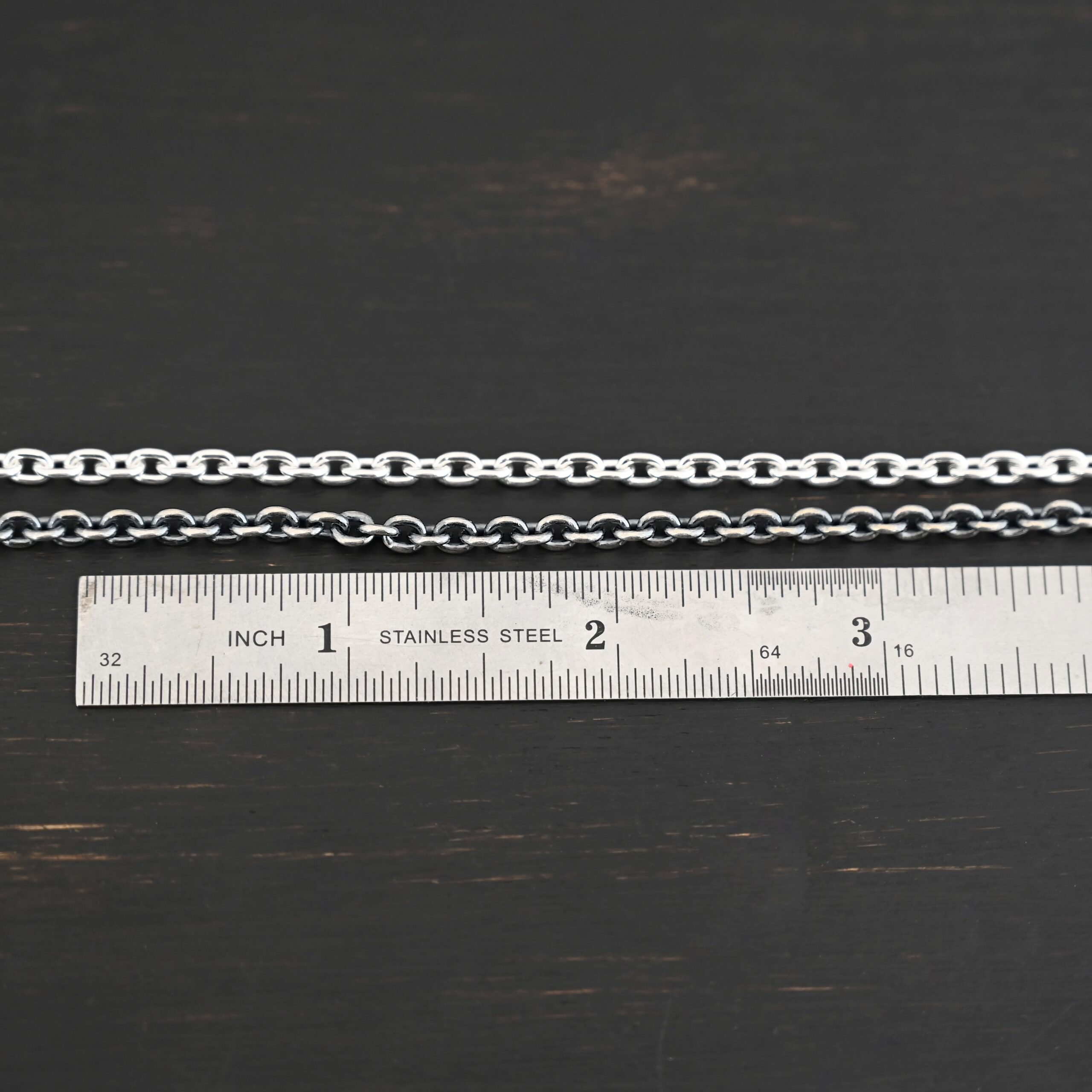 Lauren Chain oxidized & shiny shown by ruler