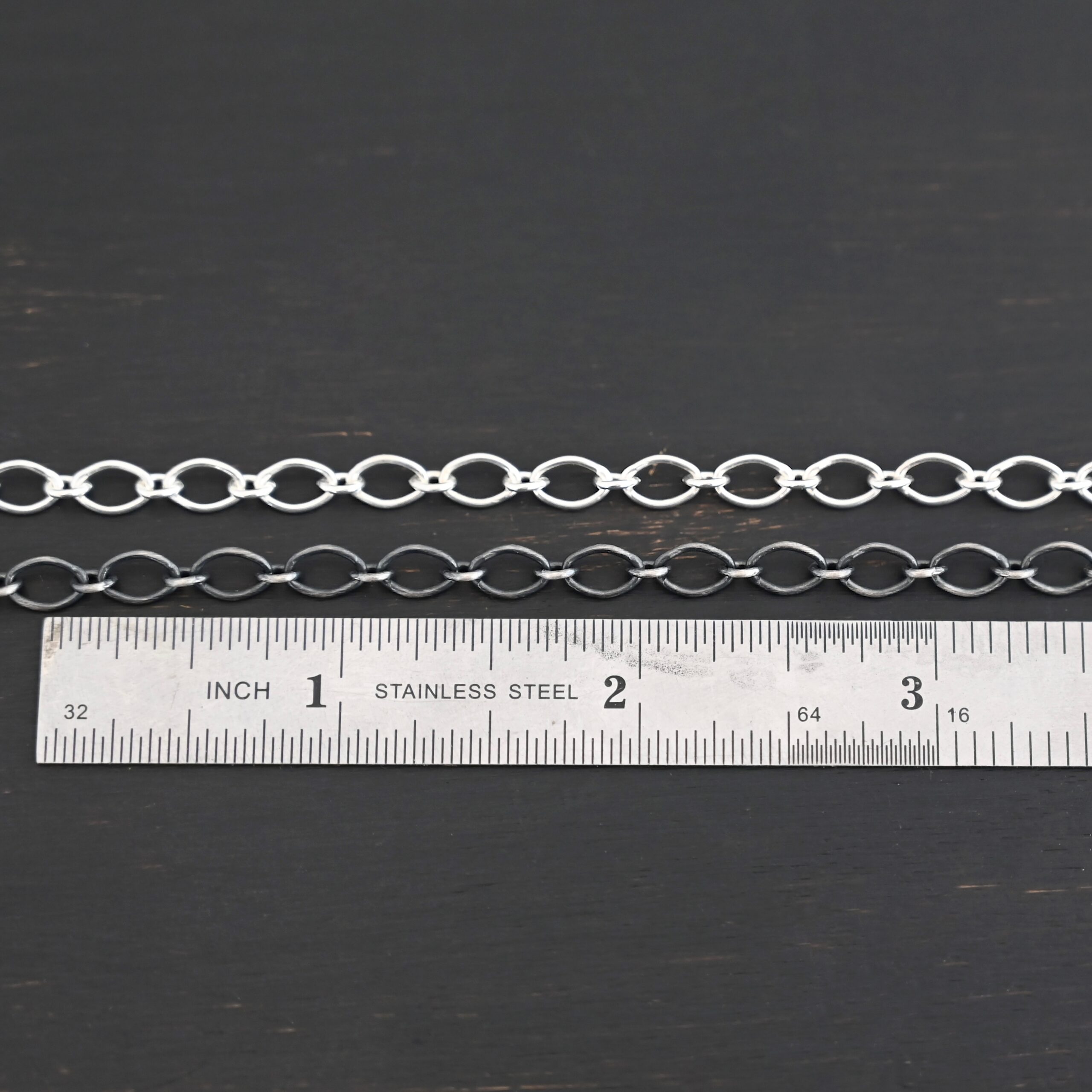 Allie Chain oxidized & shiny shown by ruler