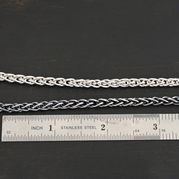 Sterling Silver King Cobra Chain - shiny & oxidized shown by ruler