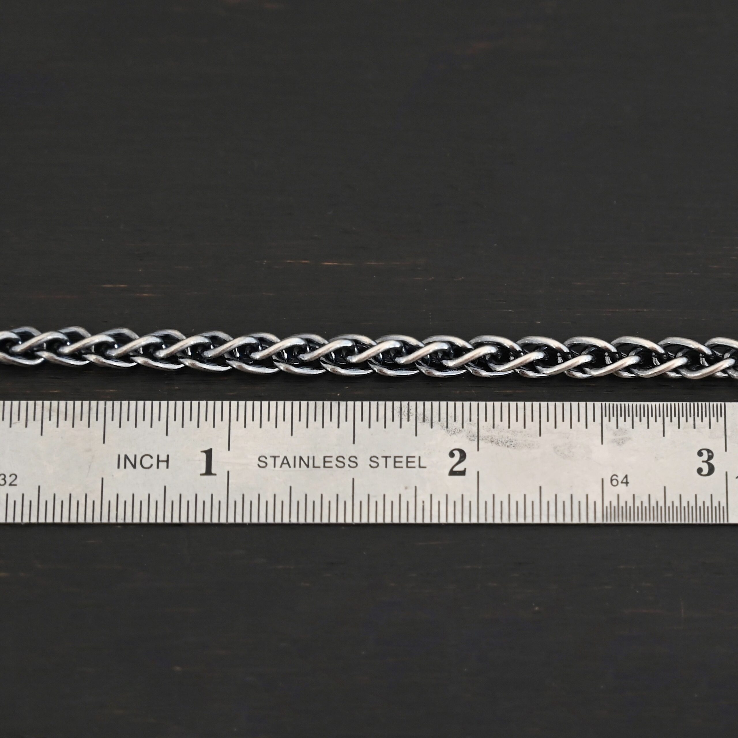 Sterling Silver King Cobra Chain - oxidized shown by ruler