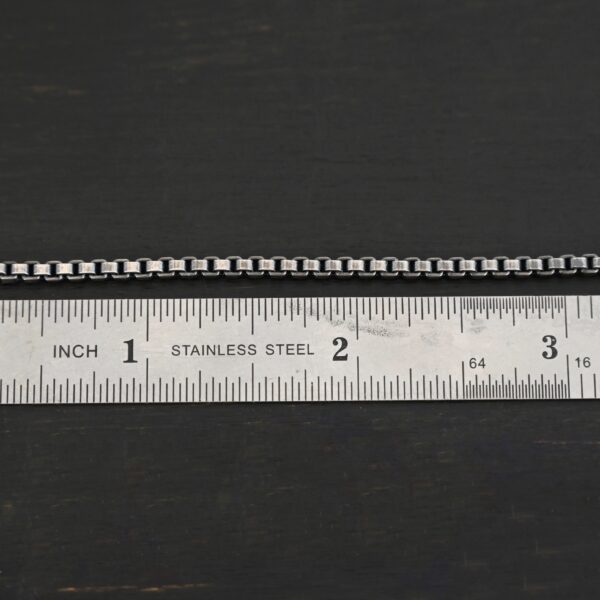 Sterling Silver Briggs Box Chain - oxidized shown by ruler