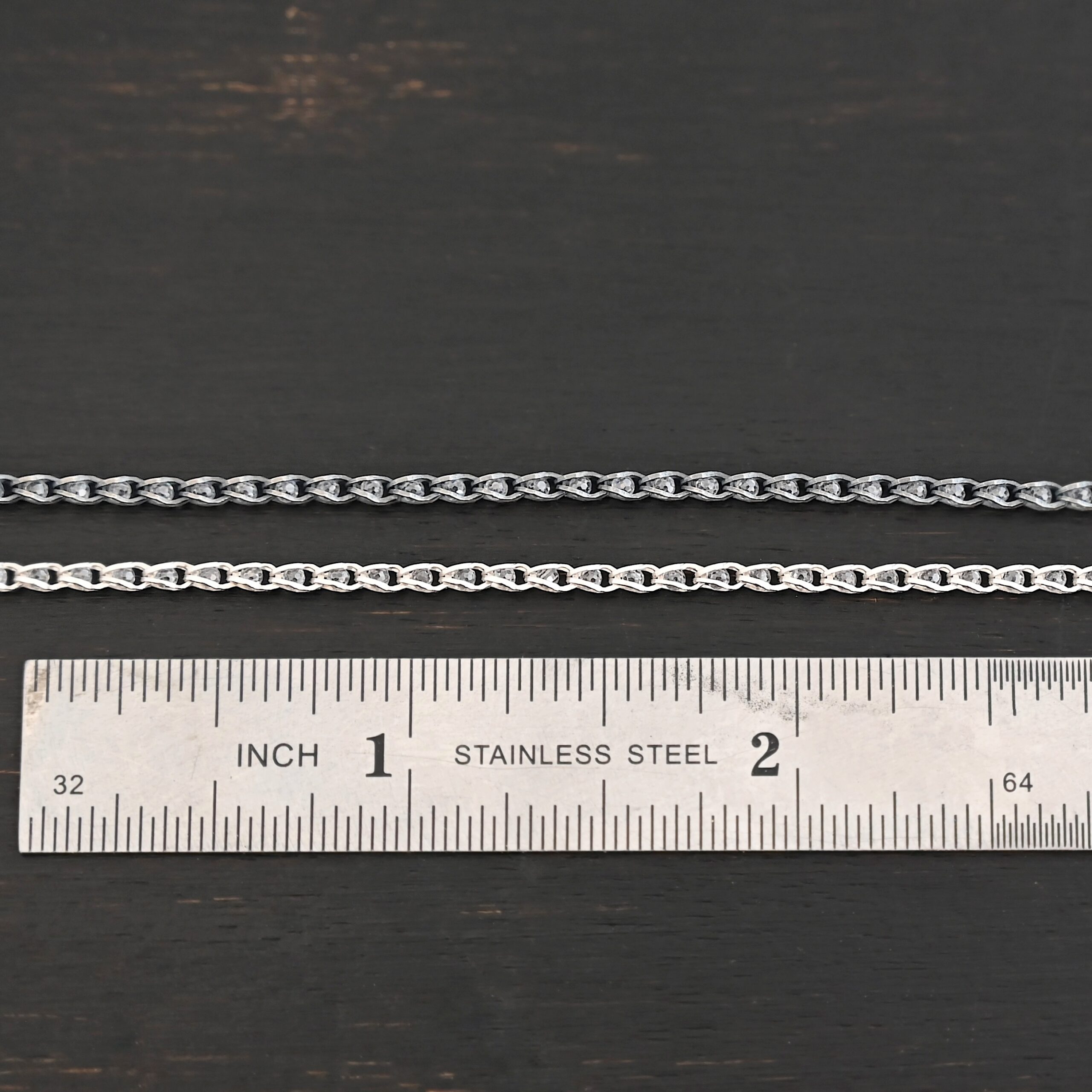 Sterling Silver Scarlett - shiny & oxidized shown by ruler