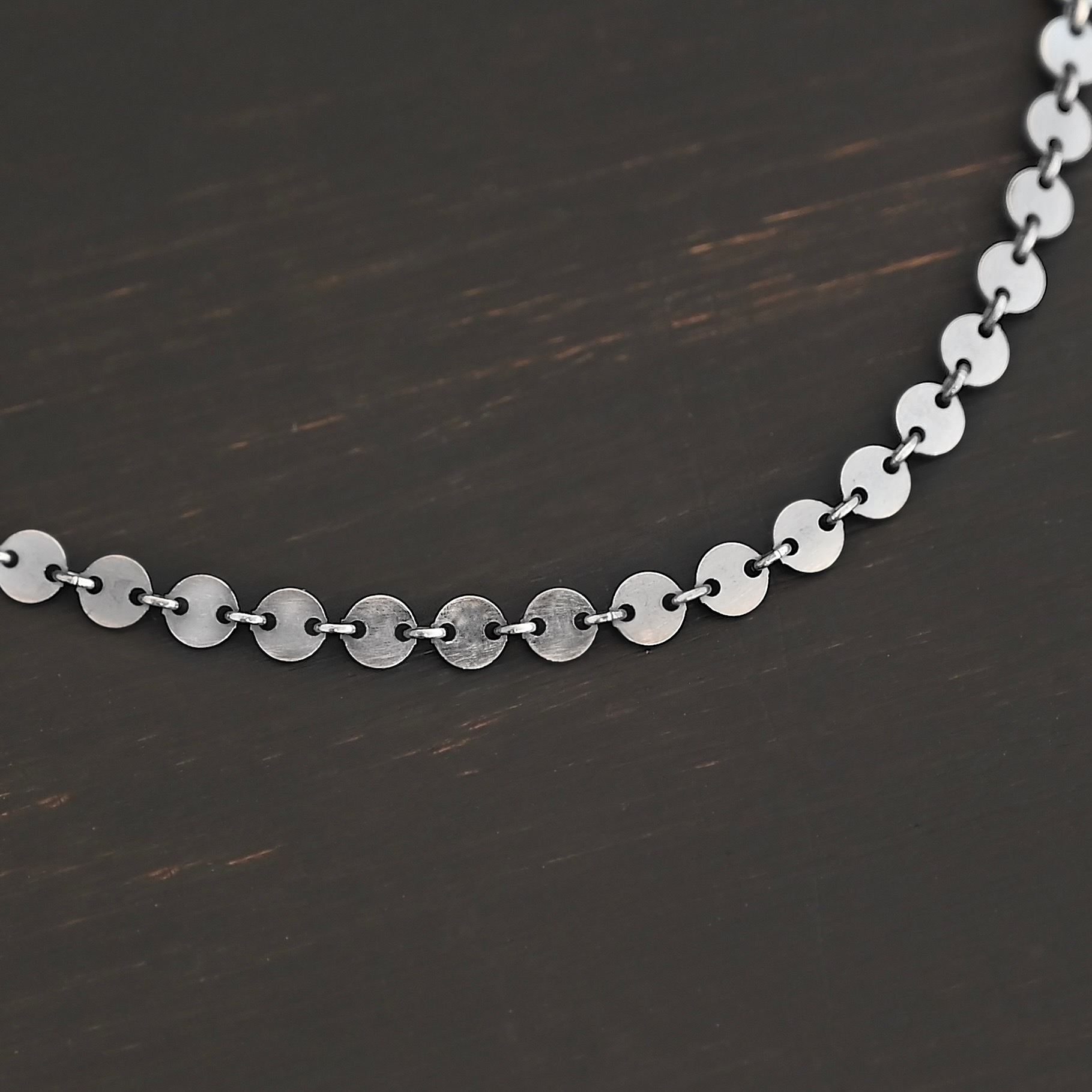 Sterling Silver Gypsy Coin Chain - oxidized shown on dark background