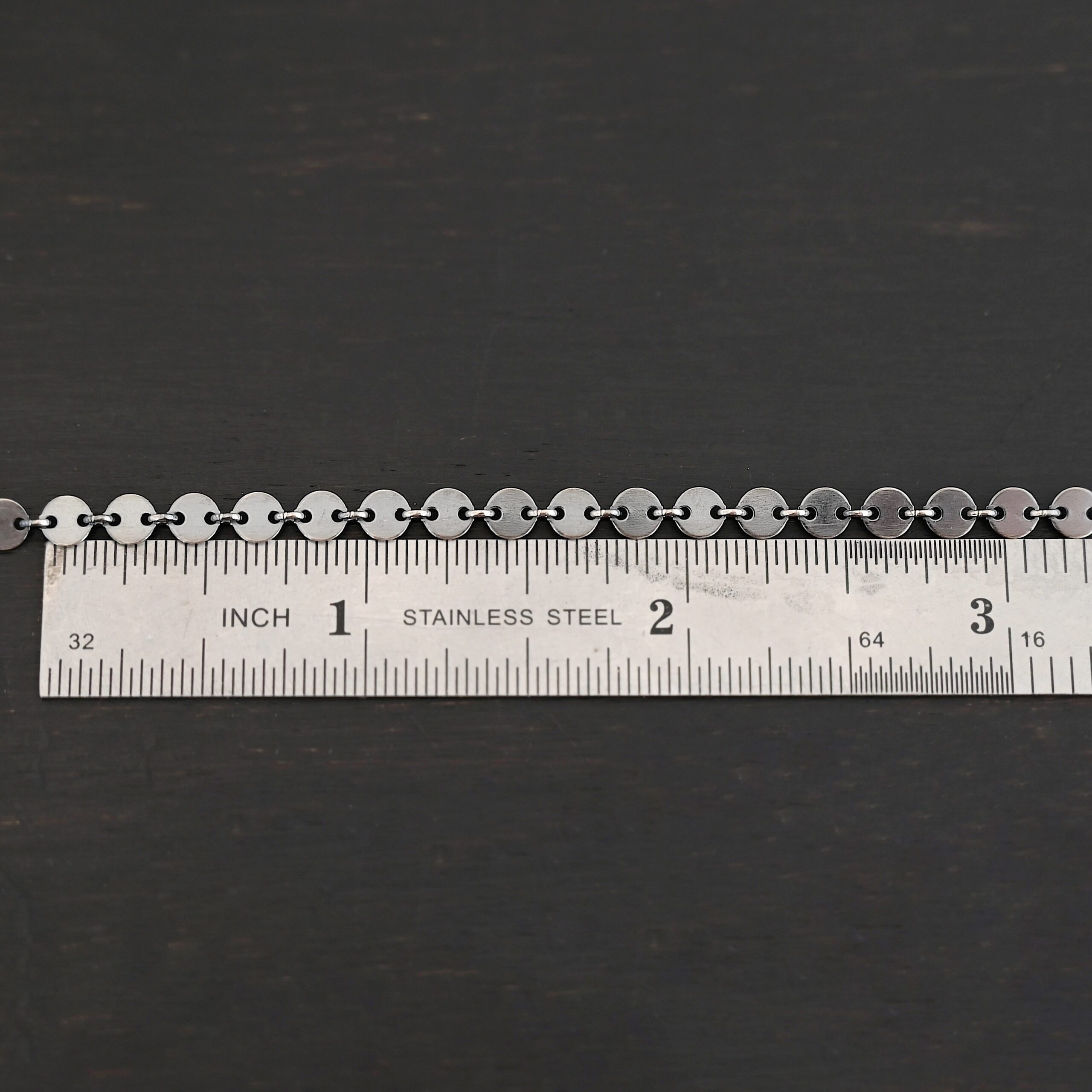 Sterling Silver Gypsy Coin Chain - oxidized shown by ruler
