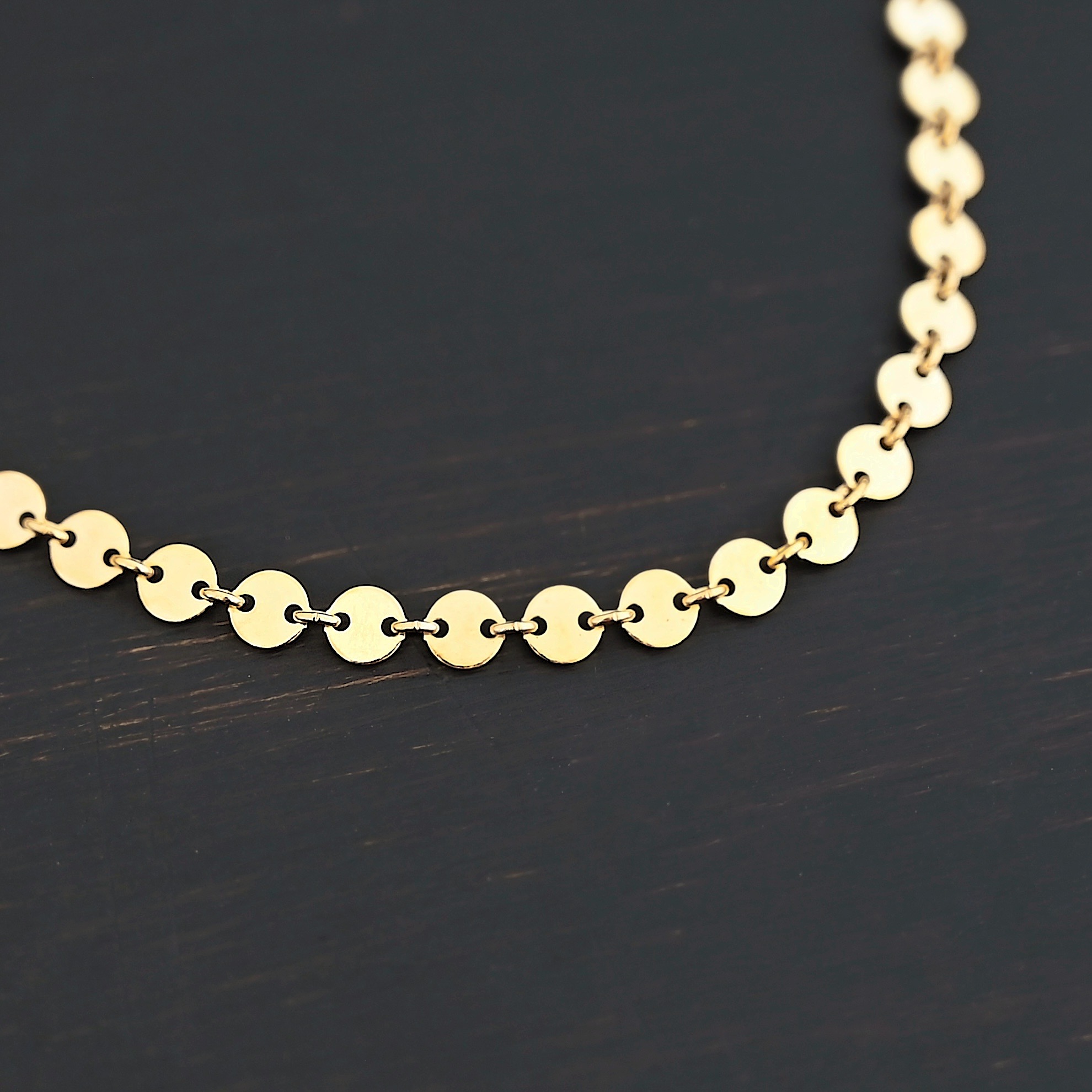 14k gold filled Gypsy Coin Chain - shown on dark background