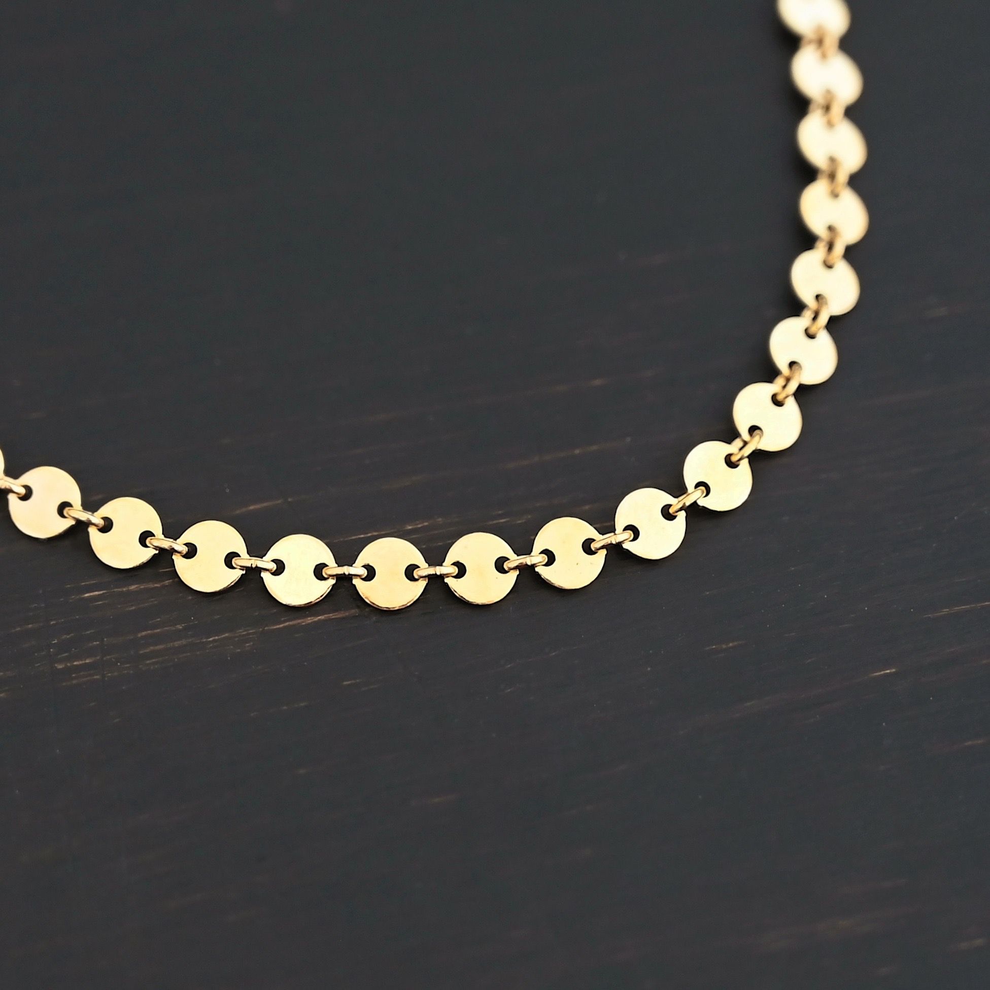 14k gold filled Gypsy Coin Chain - shown on dark background