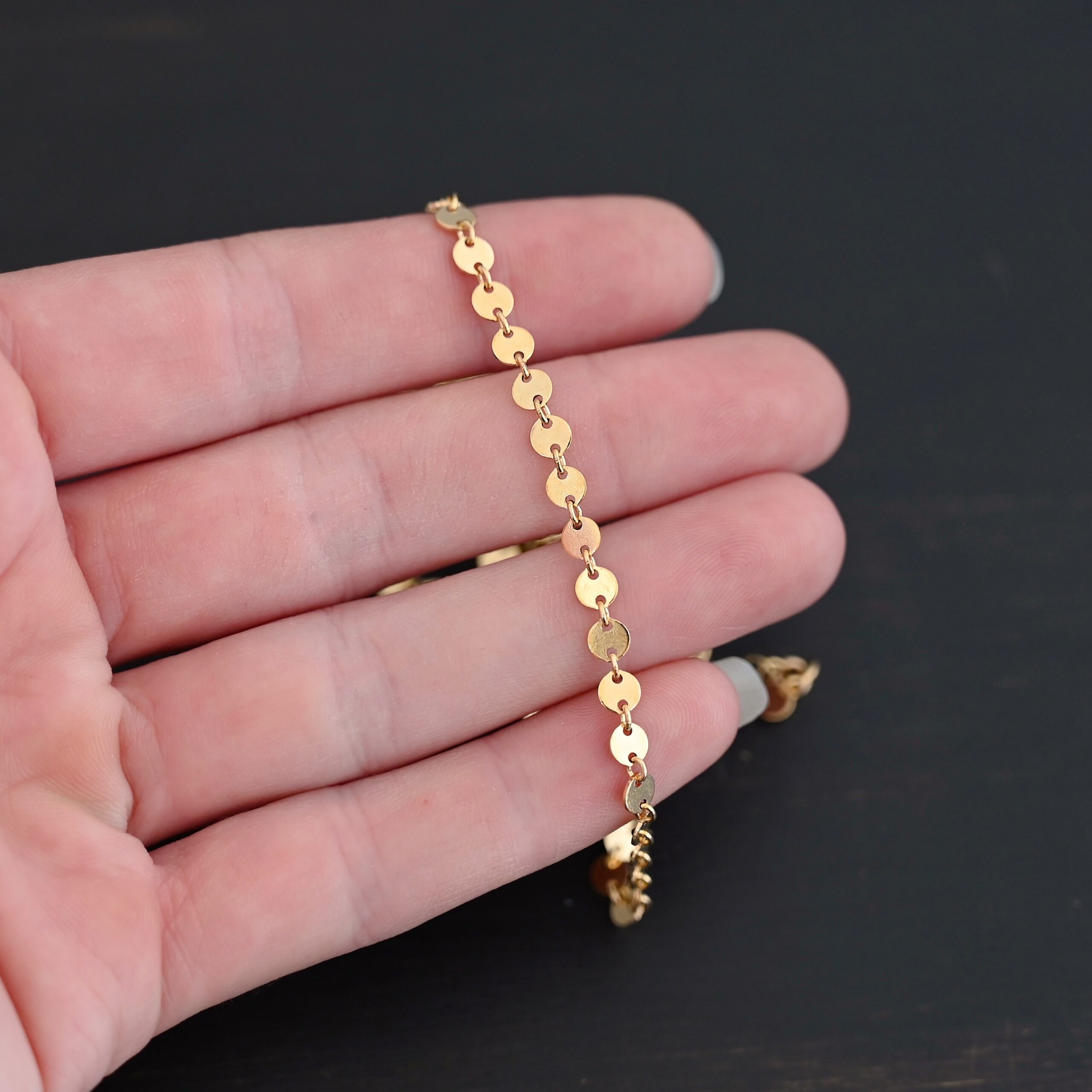 14k gold filled Gypsy Coin Chain - shown in hand