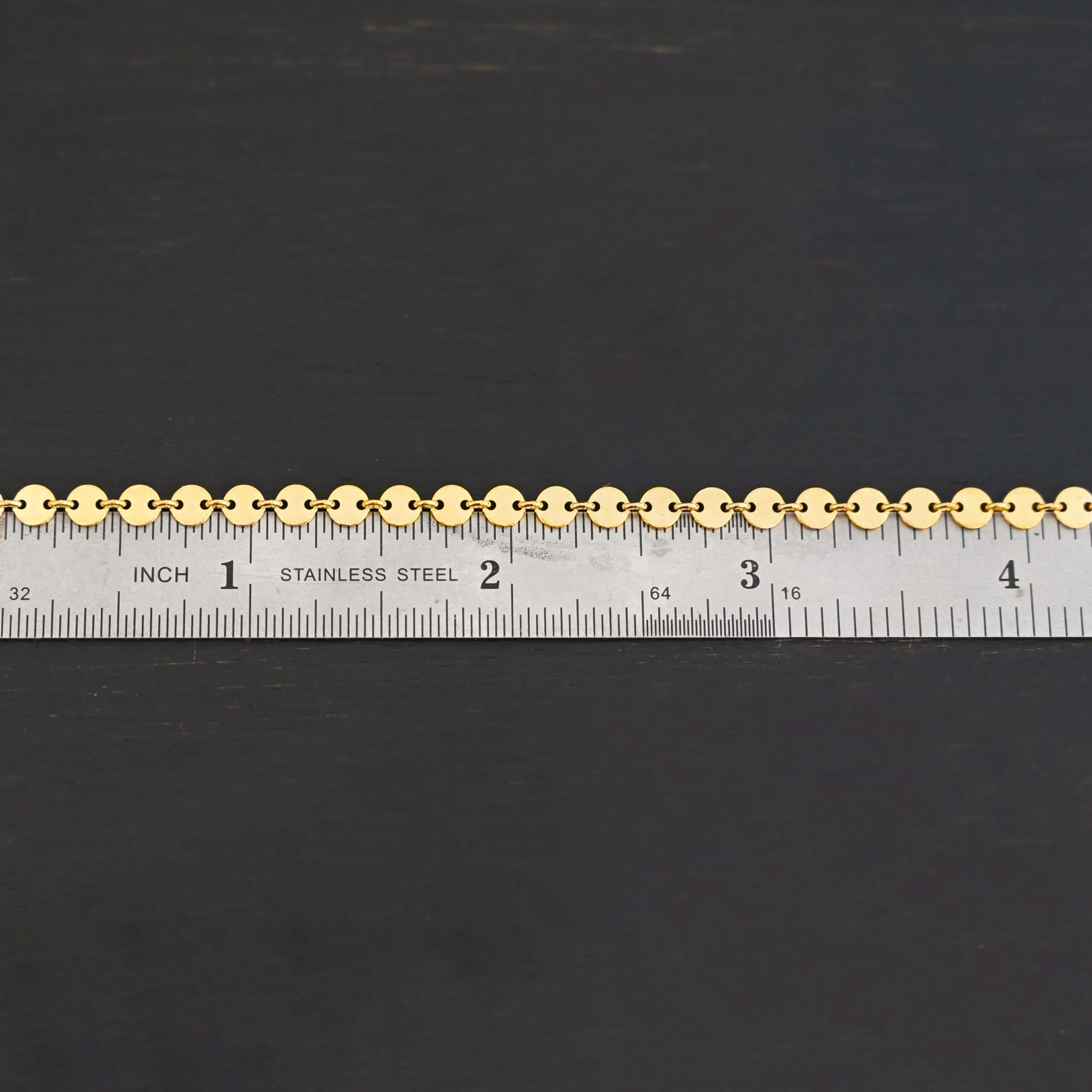 14k gold filled Gypsy Coin Chain - shown by ruler
