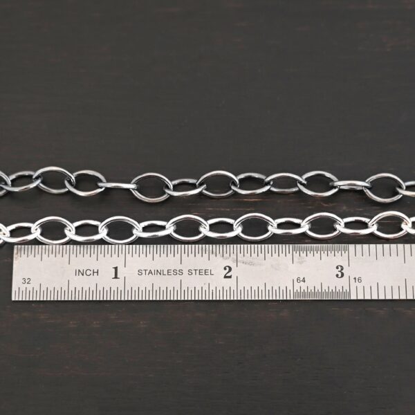Sterling Silver Sky Chain - shiny & oxidized smooth shown by ruler