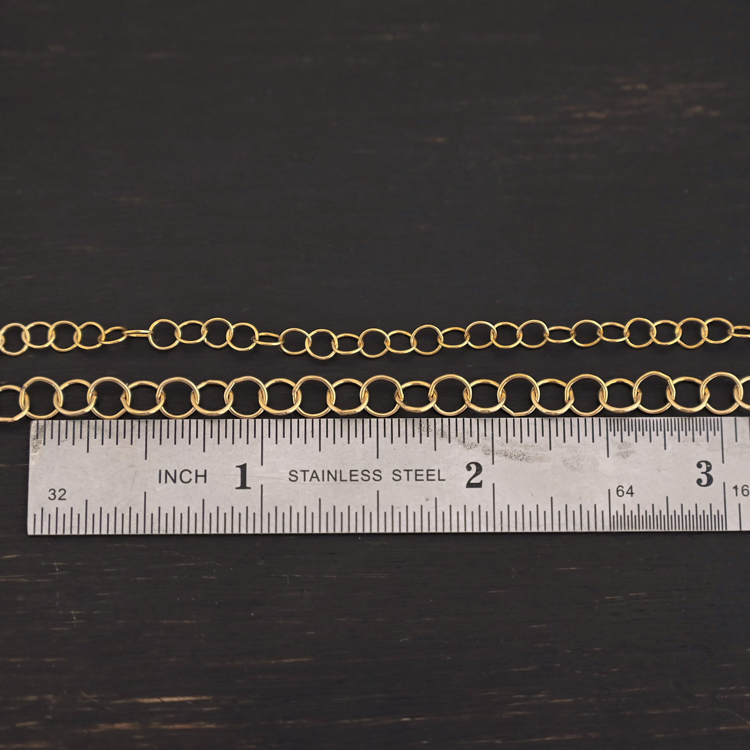 14k Gold Filled Round Extension 3.5mm and 5mm shown by ruler