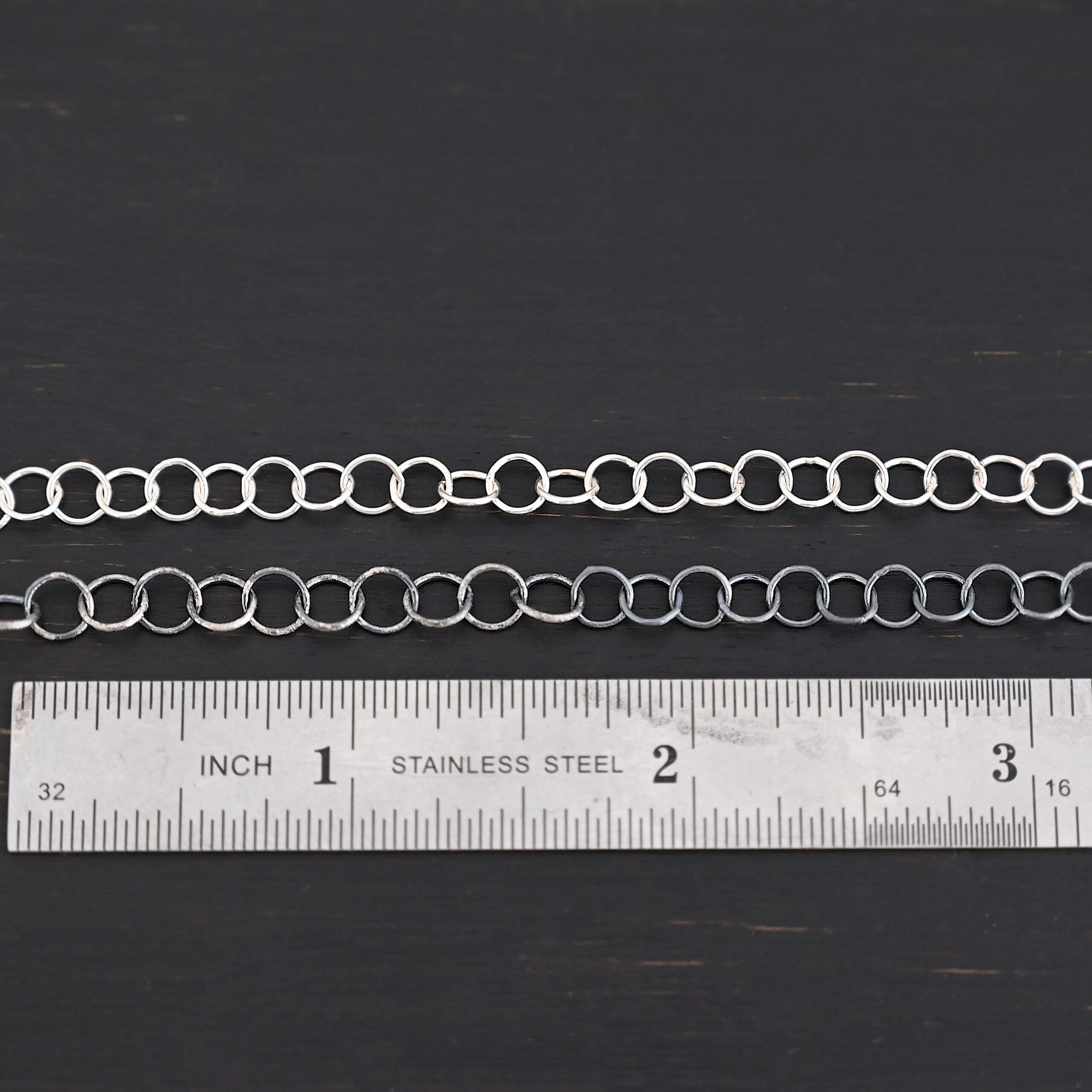 Sterling Silver Round Extension 5mm shiny and oxidized shown by ruler