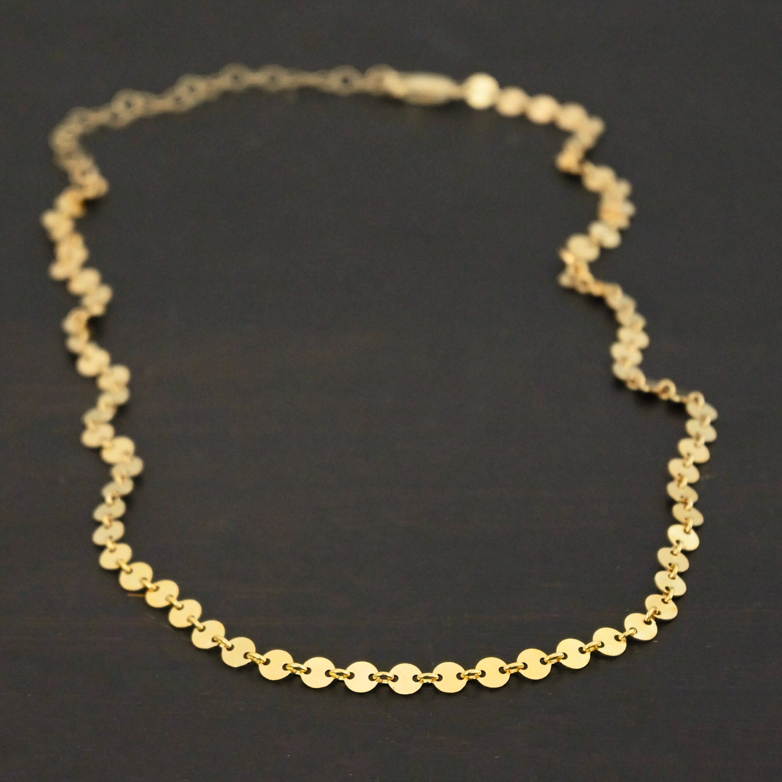 Gypsy Coin Chain - 14k Gold Filled shown on dark background