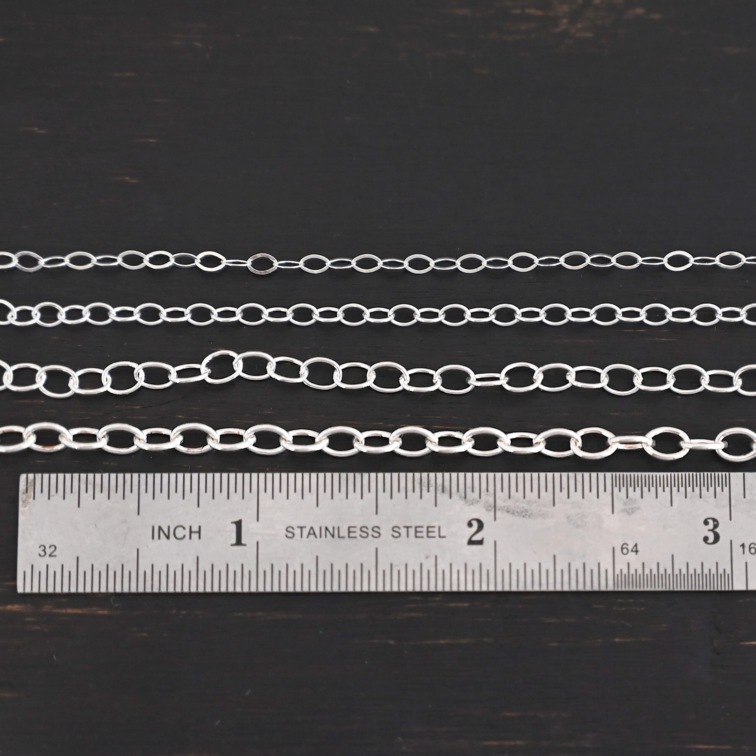 Oval Extension - shiny all four sizes shown by ruler