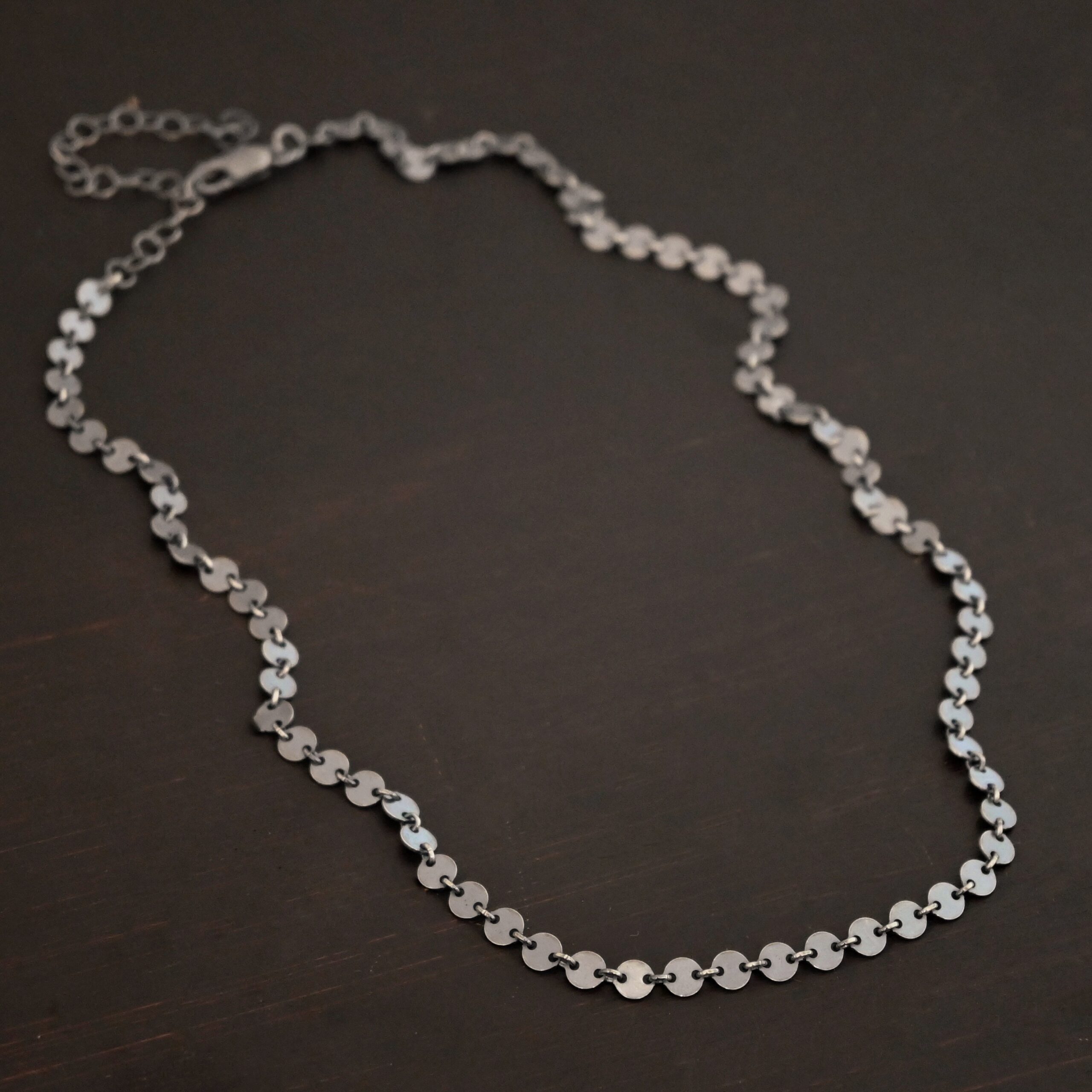 Gypsy Coin Chain - Oxidized Sterling silver shown on dark background