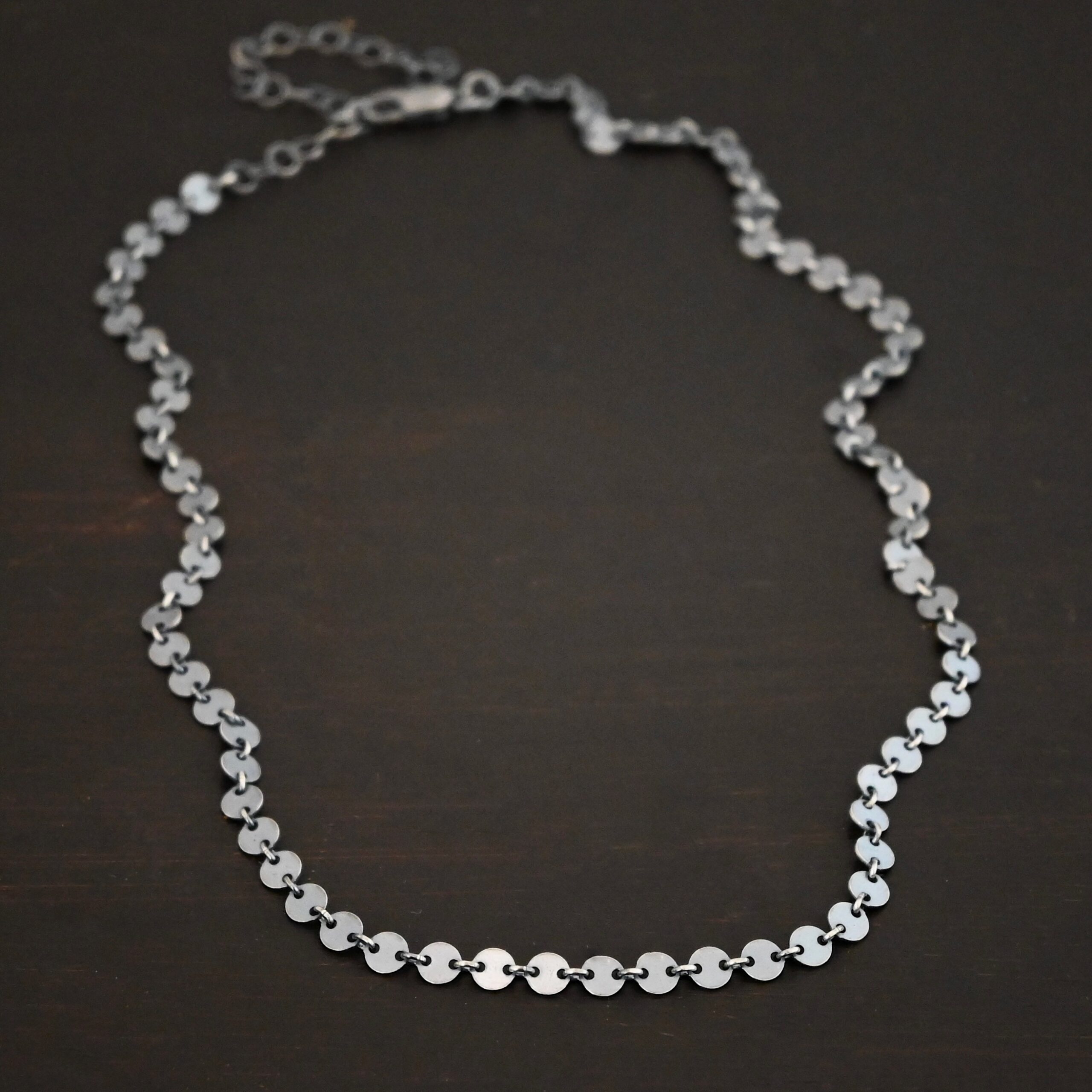 Gypsy Coin Chain - Oxidized Sterling silver shown on dark background