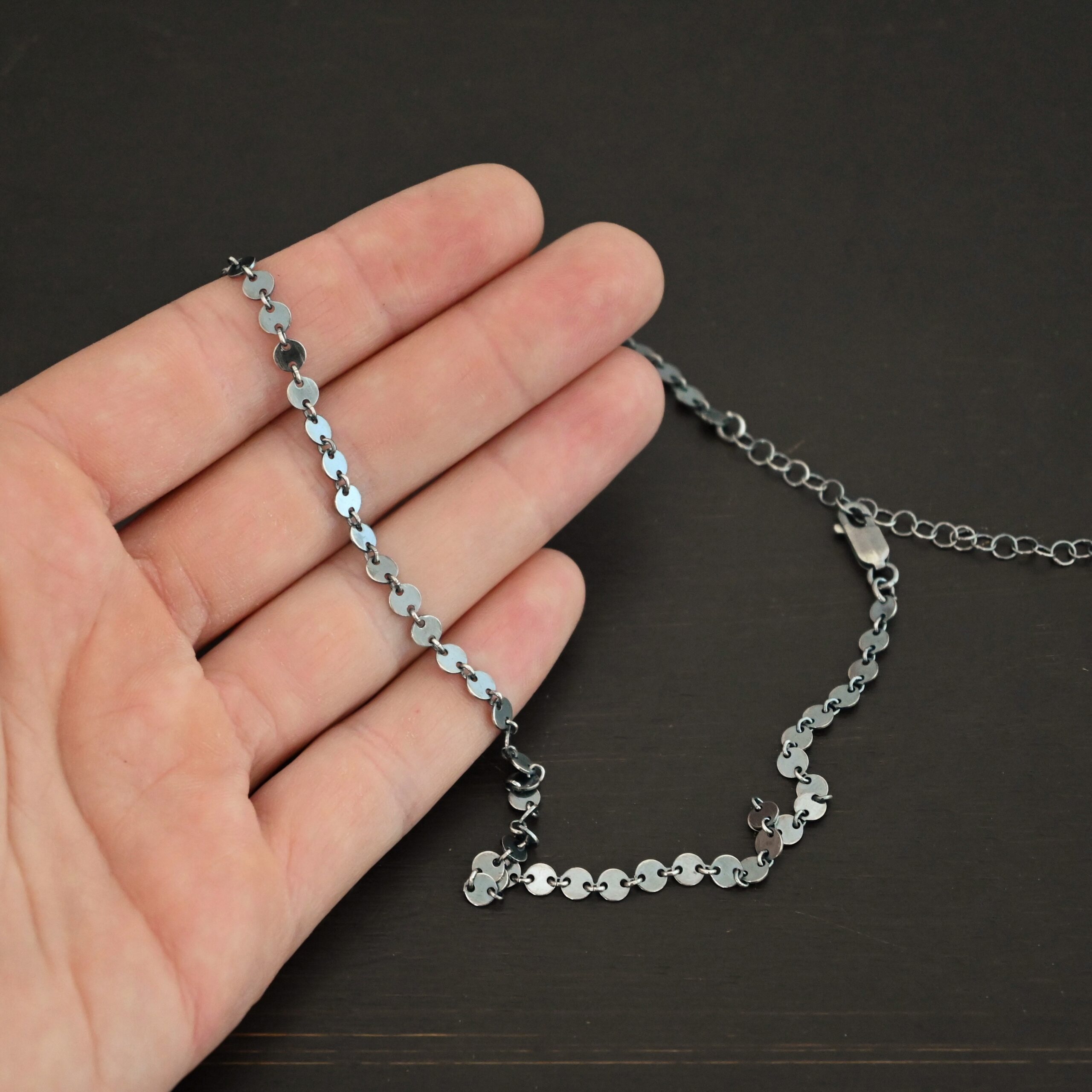Gypsy Coin Chain - Oxidized Sterling silver shown in hand