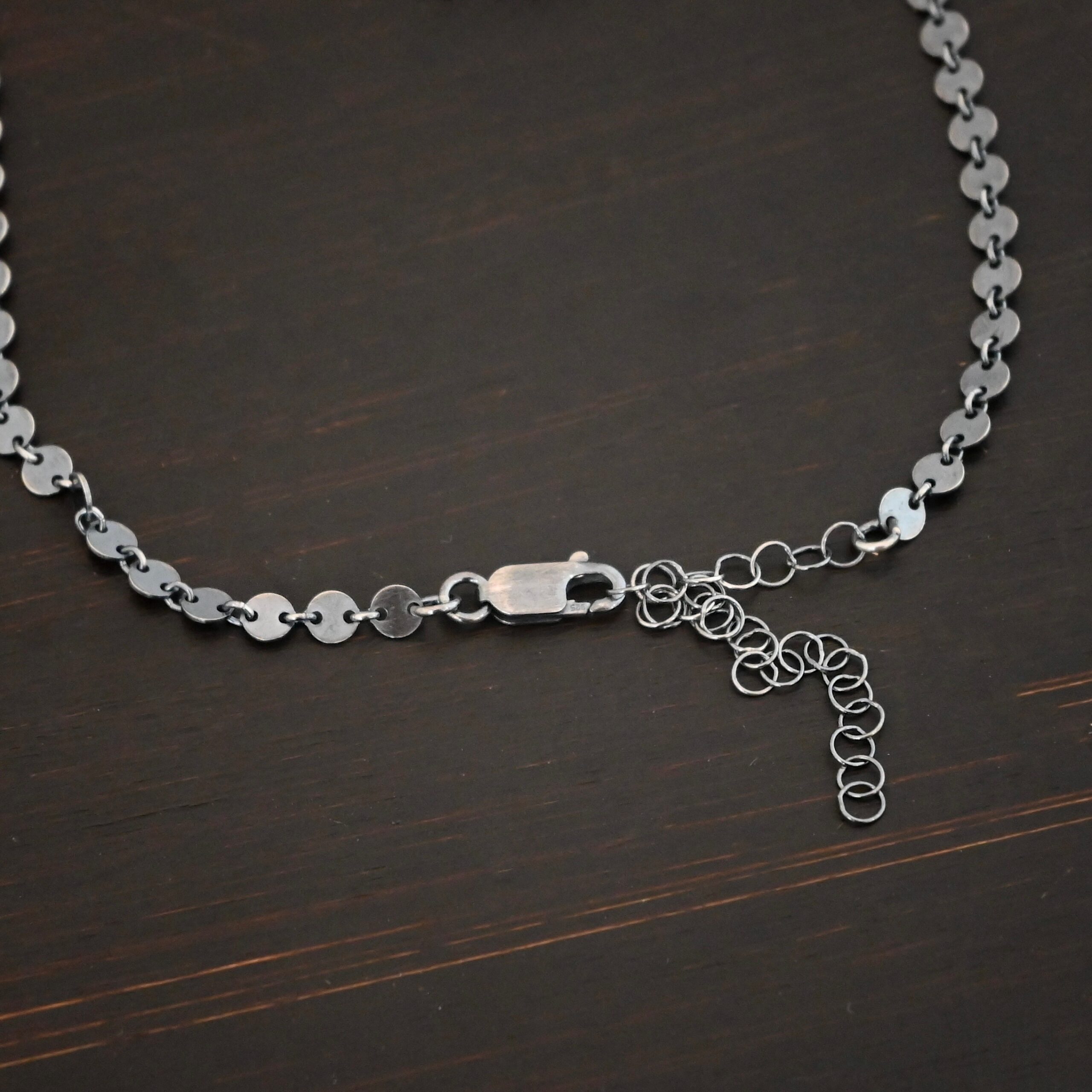 Gypsy Coin Chain - Oxidized Sterling silver shown on dark background