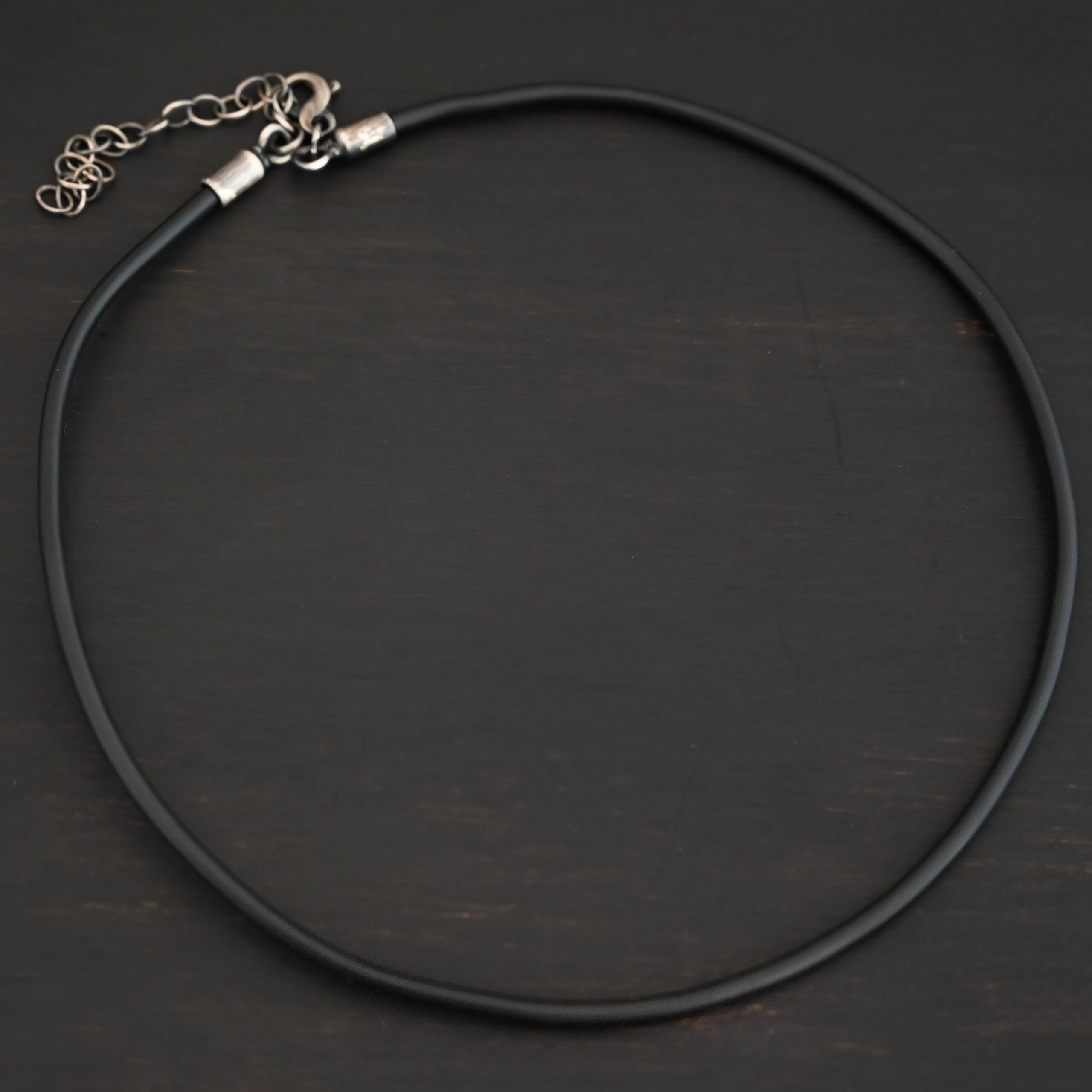 Wren Wire Necklace Oxidized shown on dark background