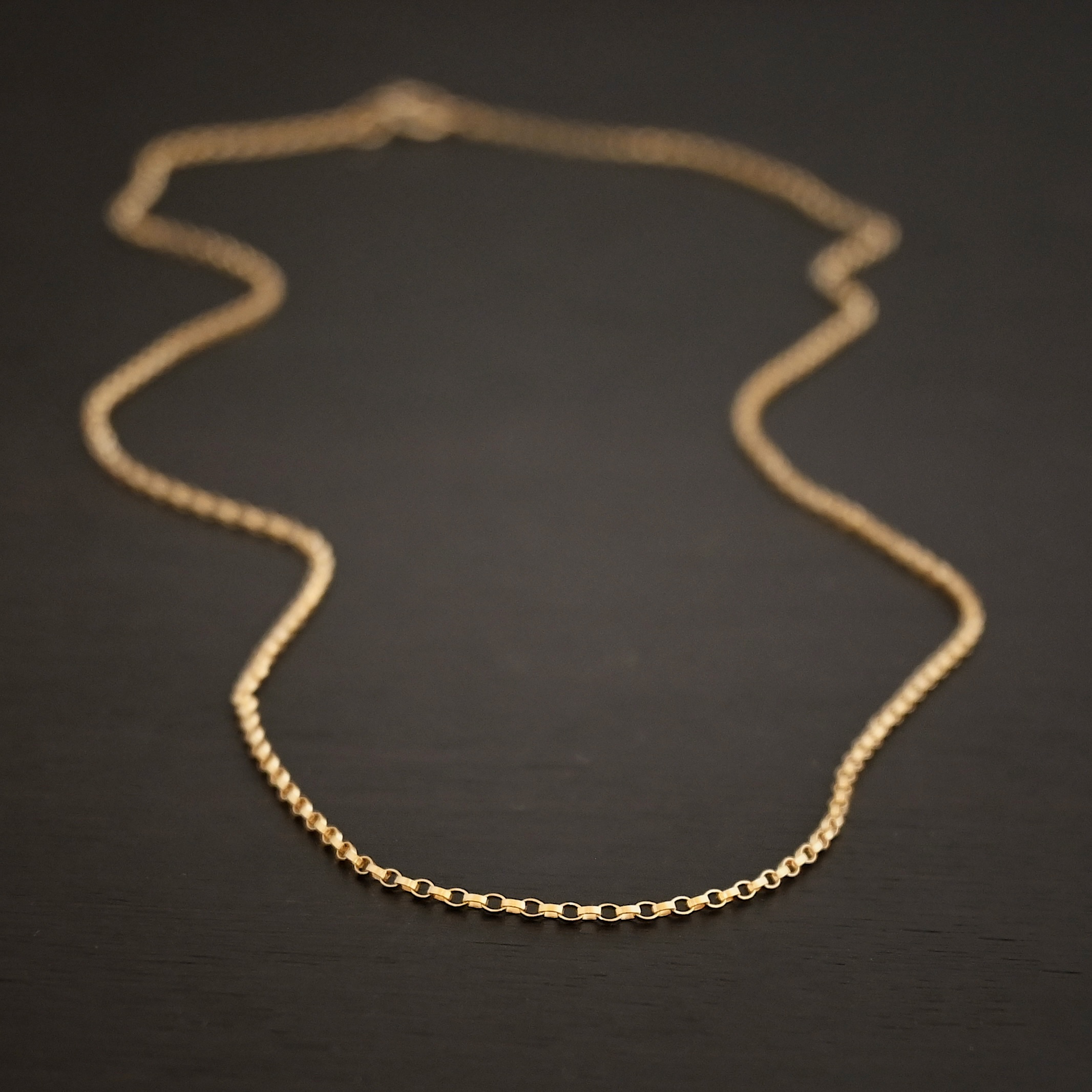14k Gold Filled Jessica Rolo Chain shown on dark background