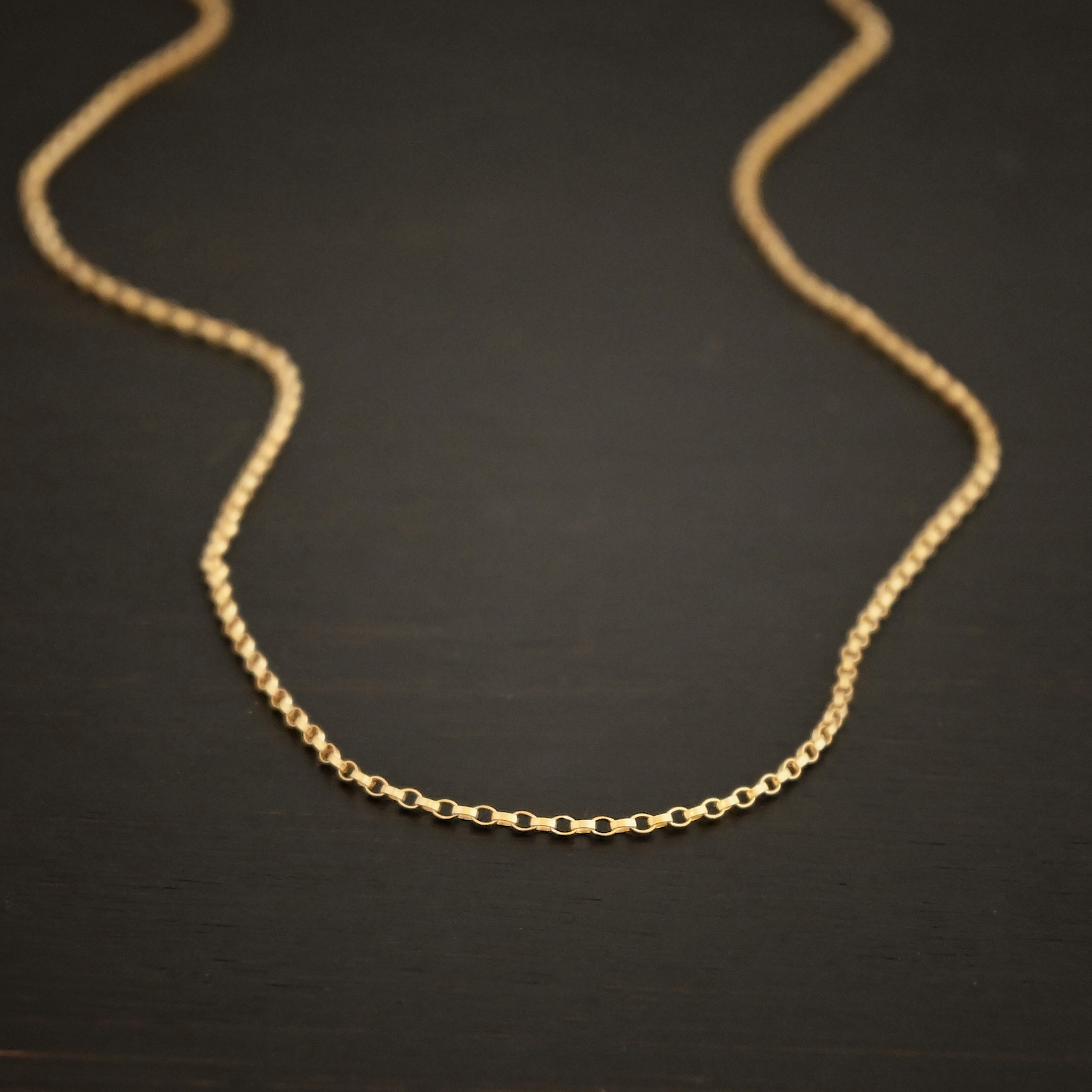 14k Gold Filled Jessica Rolo Chain shown on dark background
