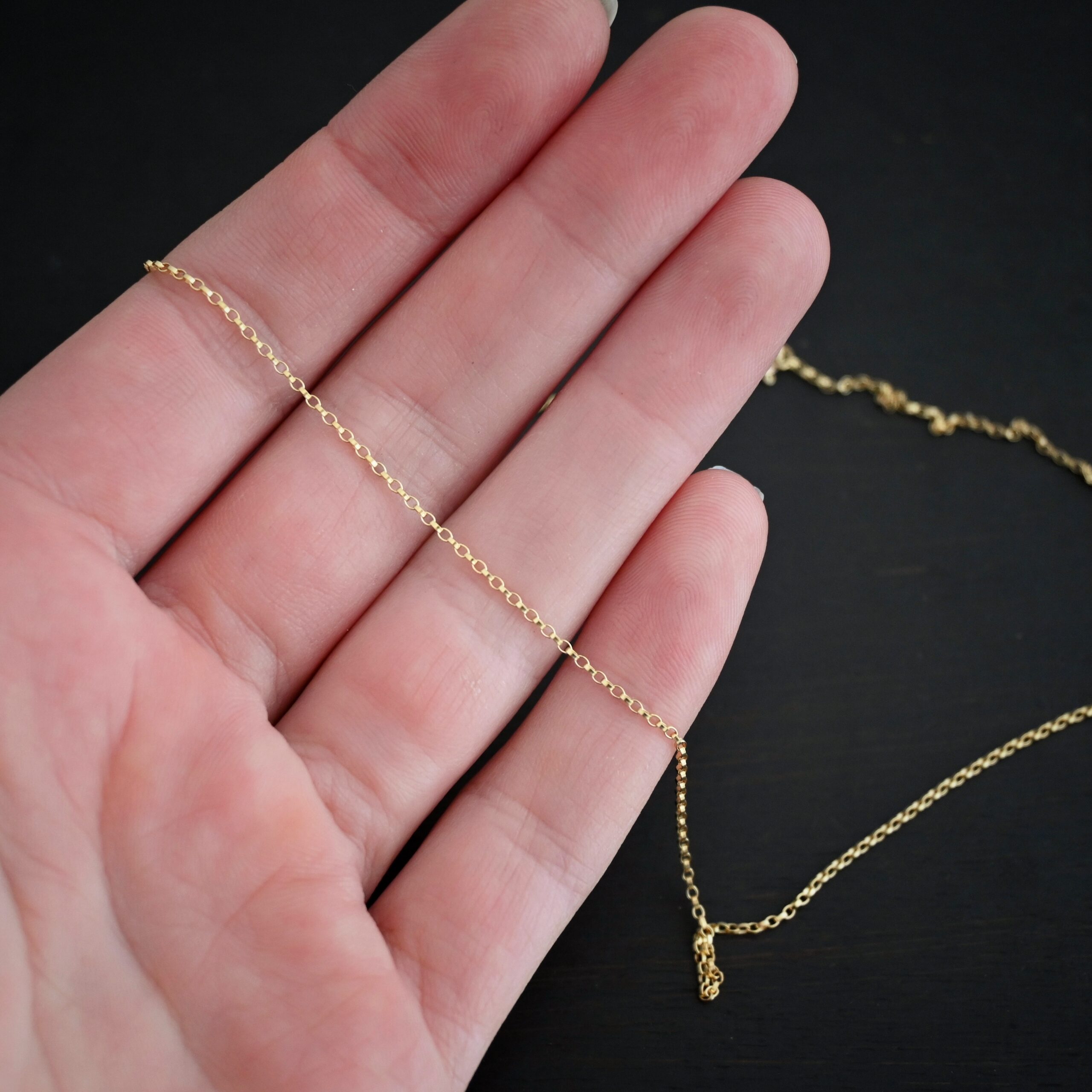 14k Gold Filled Jessica Rolo Chain shown in hand