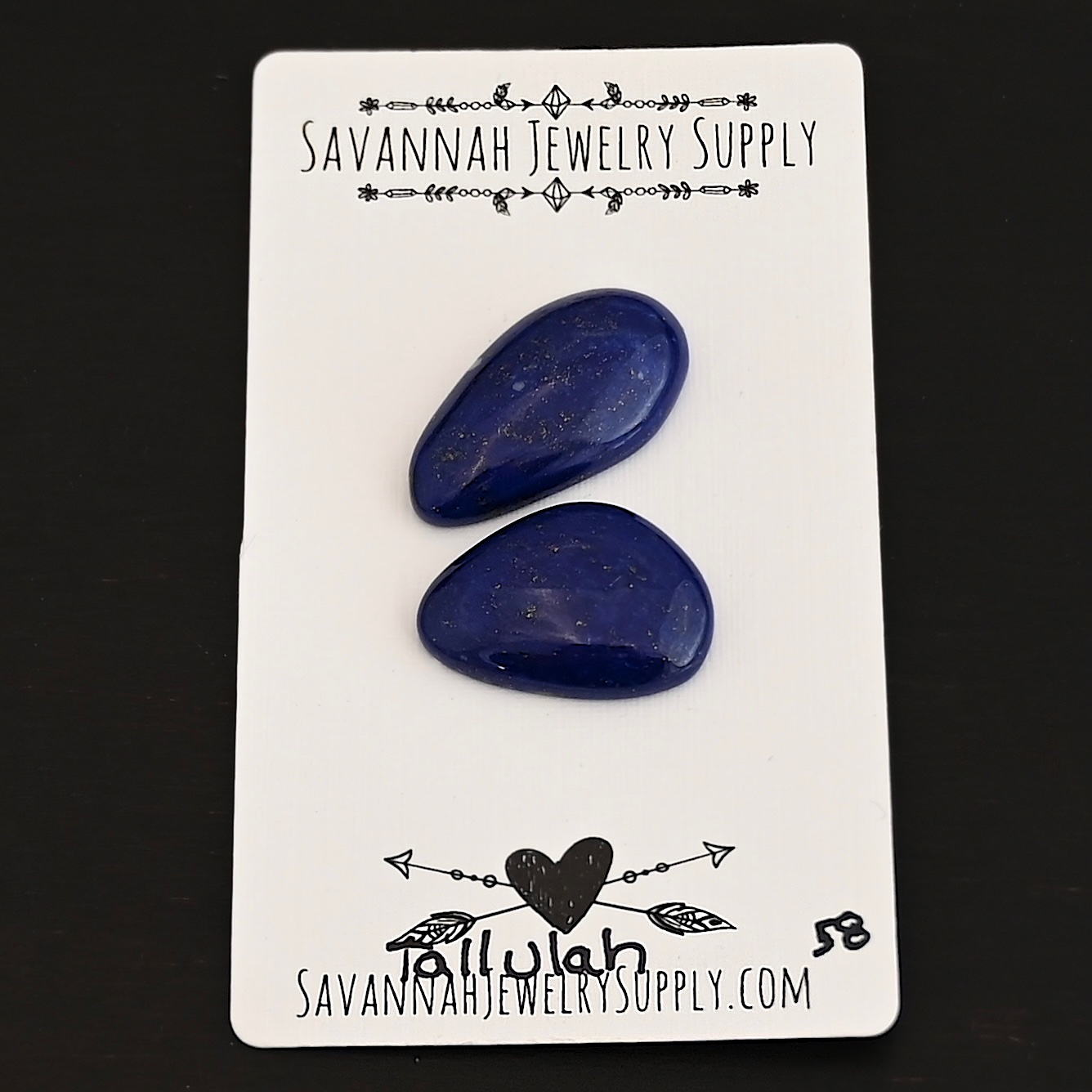Tallulah Lapis cabochon parcel shown on business card