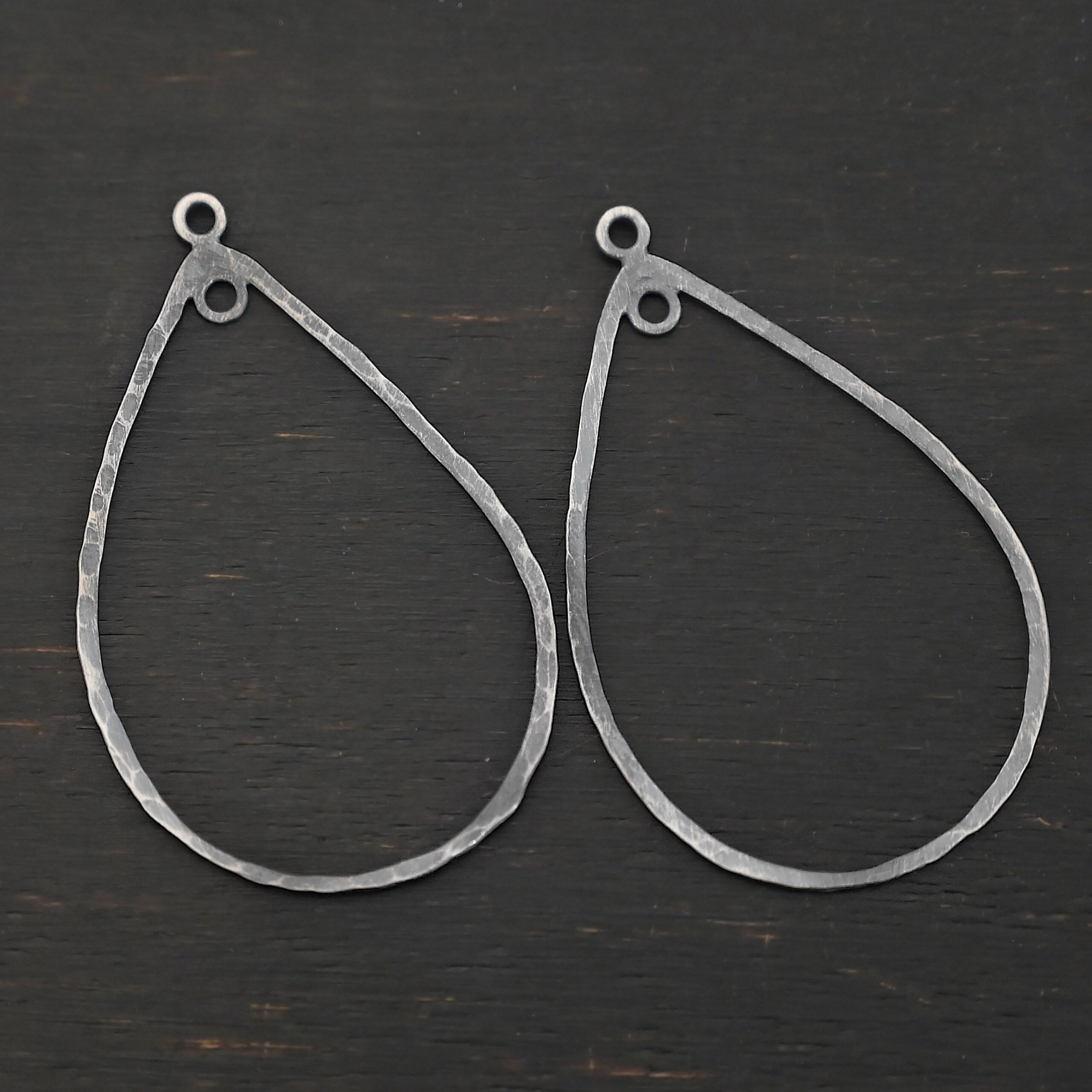 Sterling Silver Tabitha Teardrop Chandelier - oxidized hammered shown on dark background