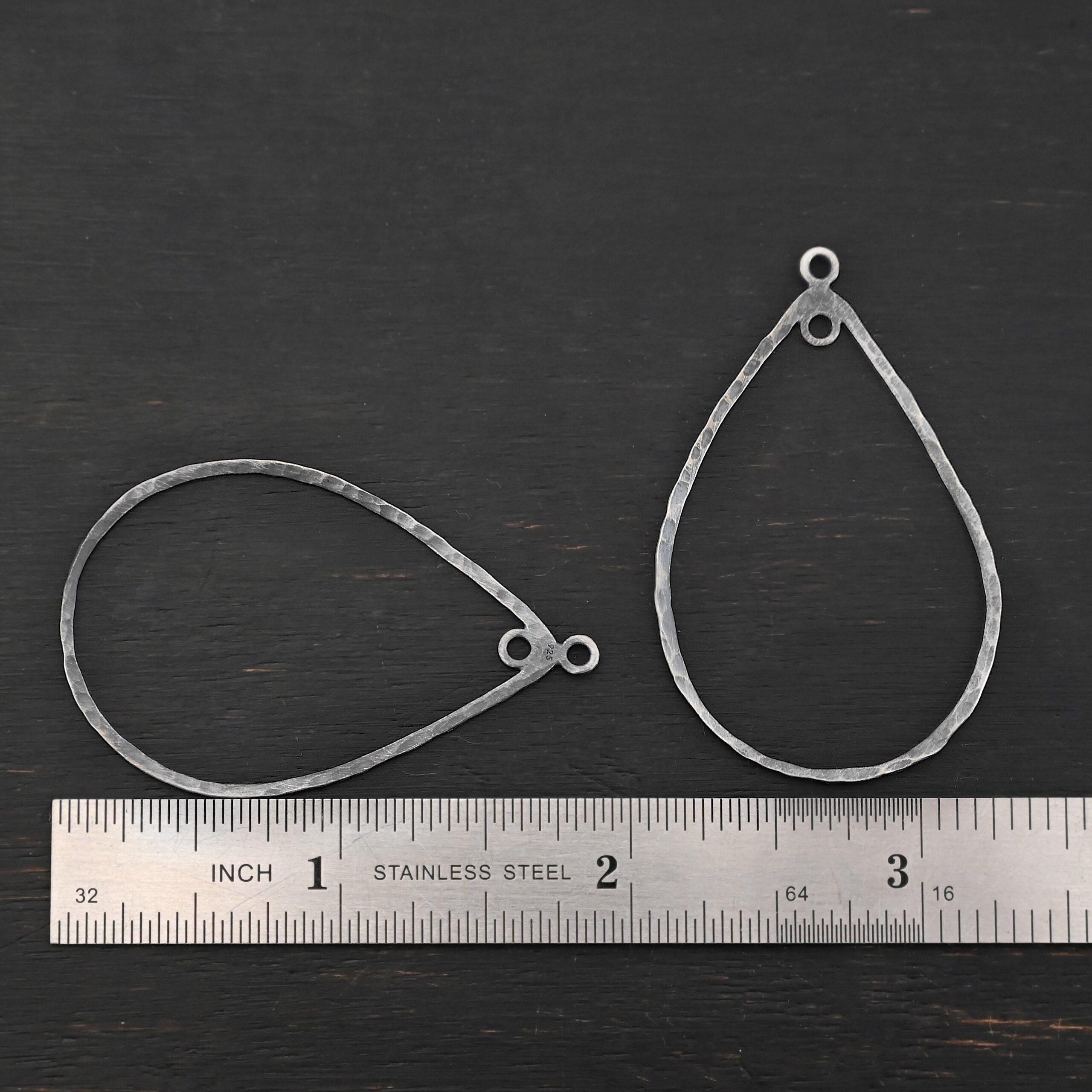 Sterling Silver Tabitha Teardrop Chandelier - oxidized hammered shown by ruler