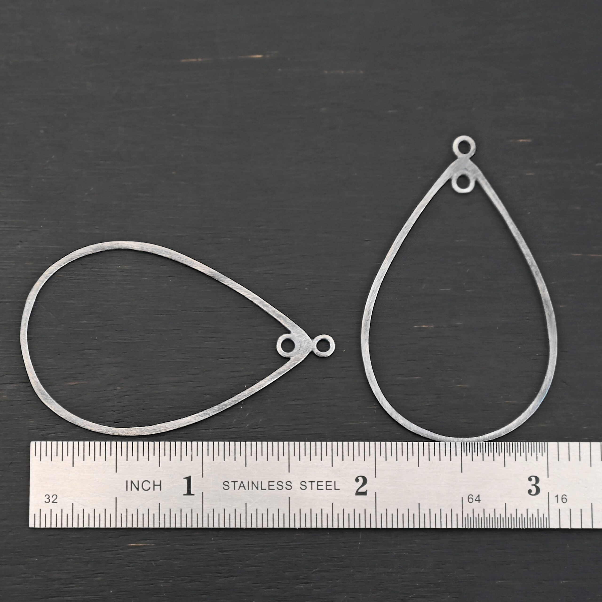 Sterling Silver Tabitha Teardrop Chandelier - oxidized smooth shown by ruler