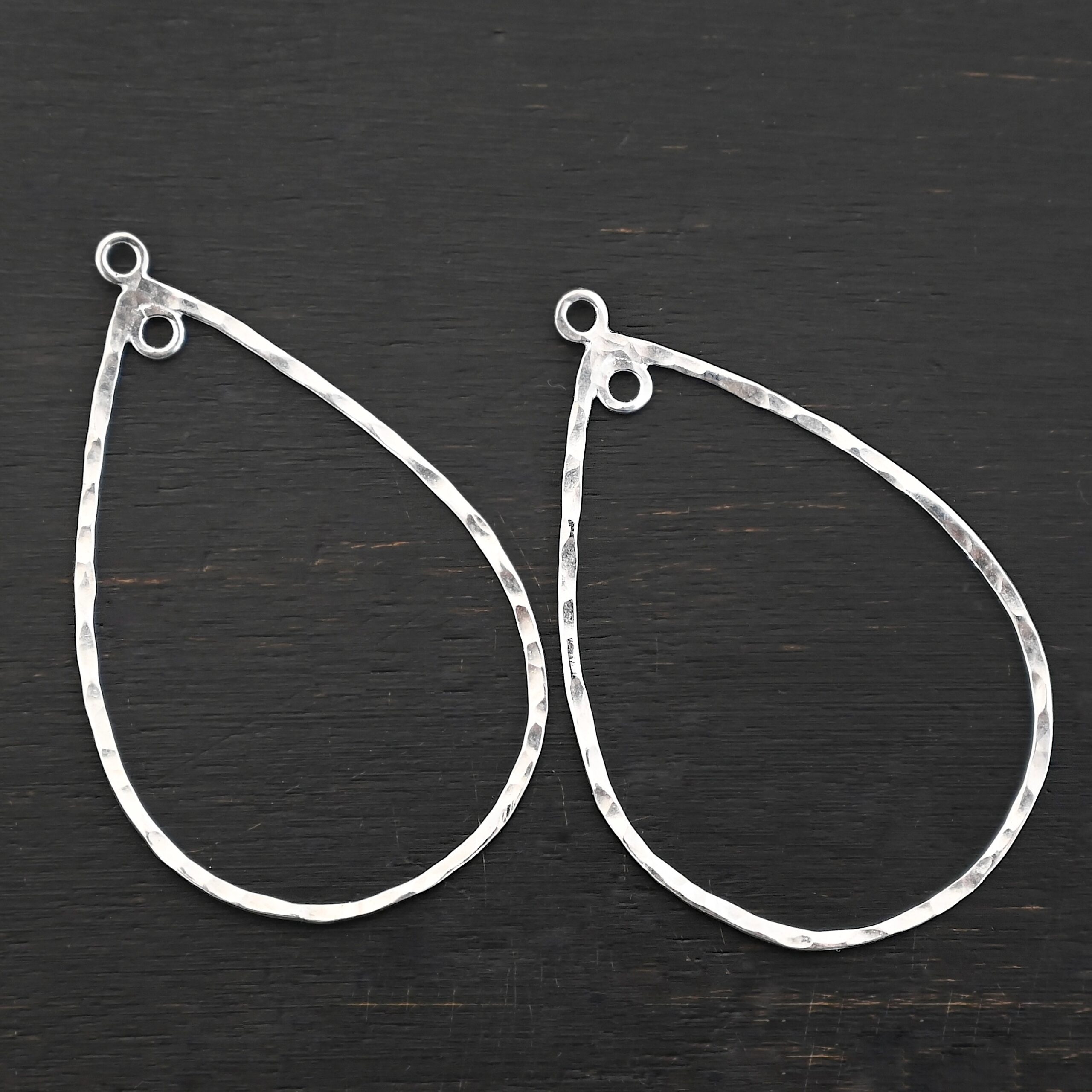 Sterling Silver Tabitha Teardrop Chandelier - shiny hammered shown on dark background