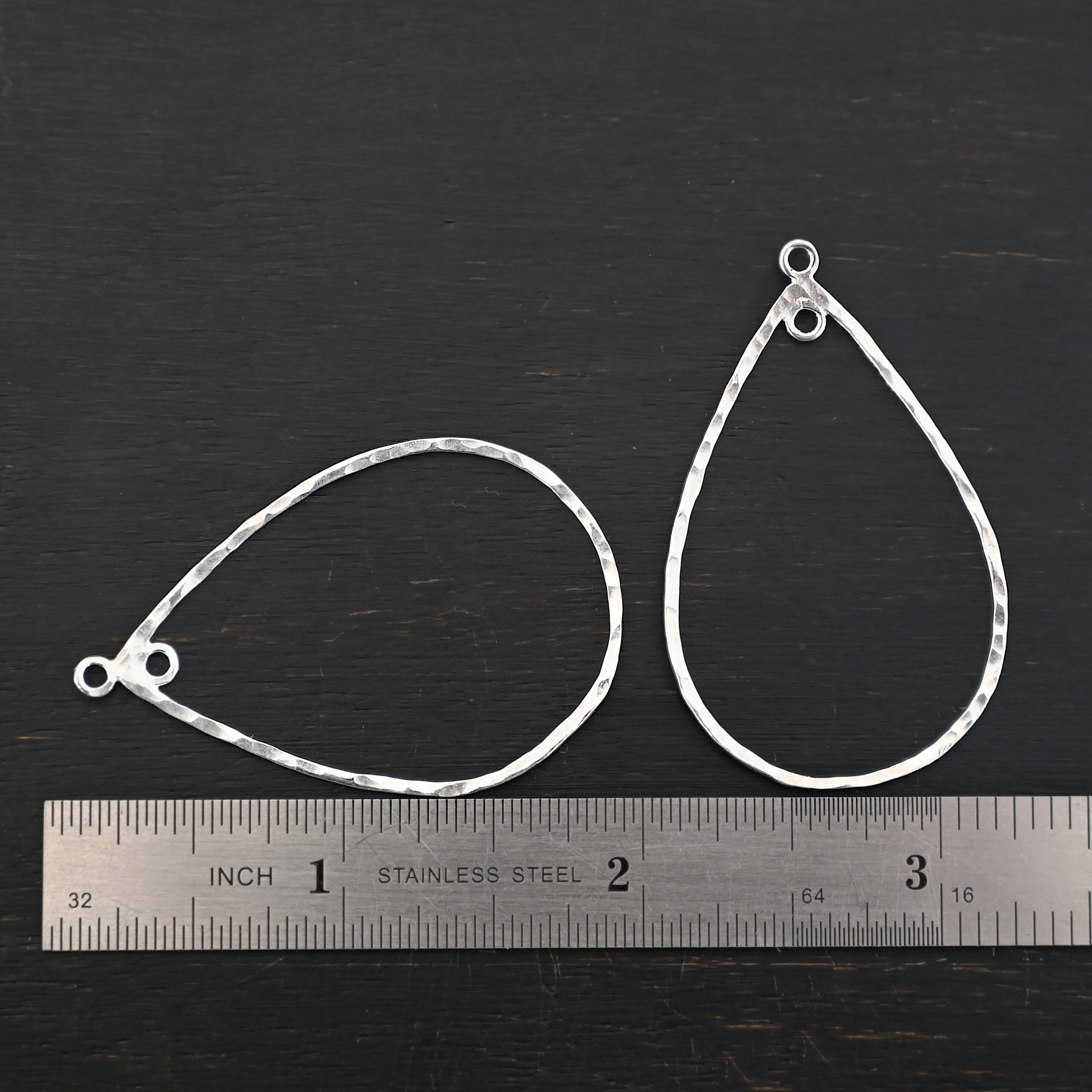 Sterling Silver Tabitha Teardrop Chandelier - shiny hammered shown by ruler