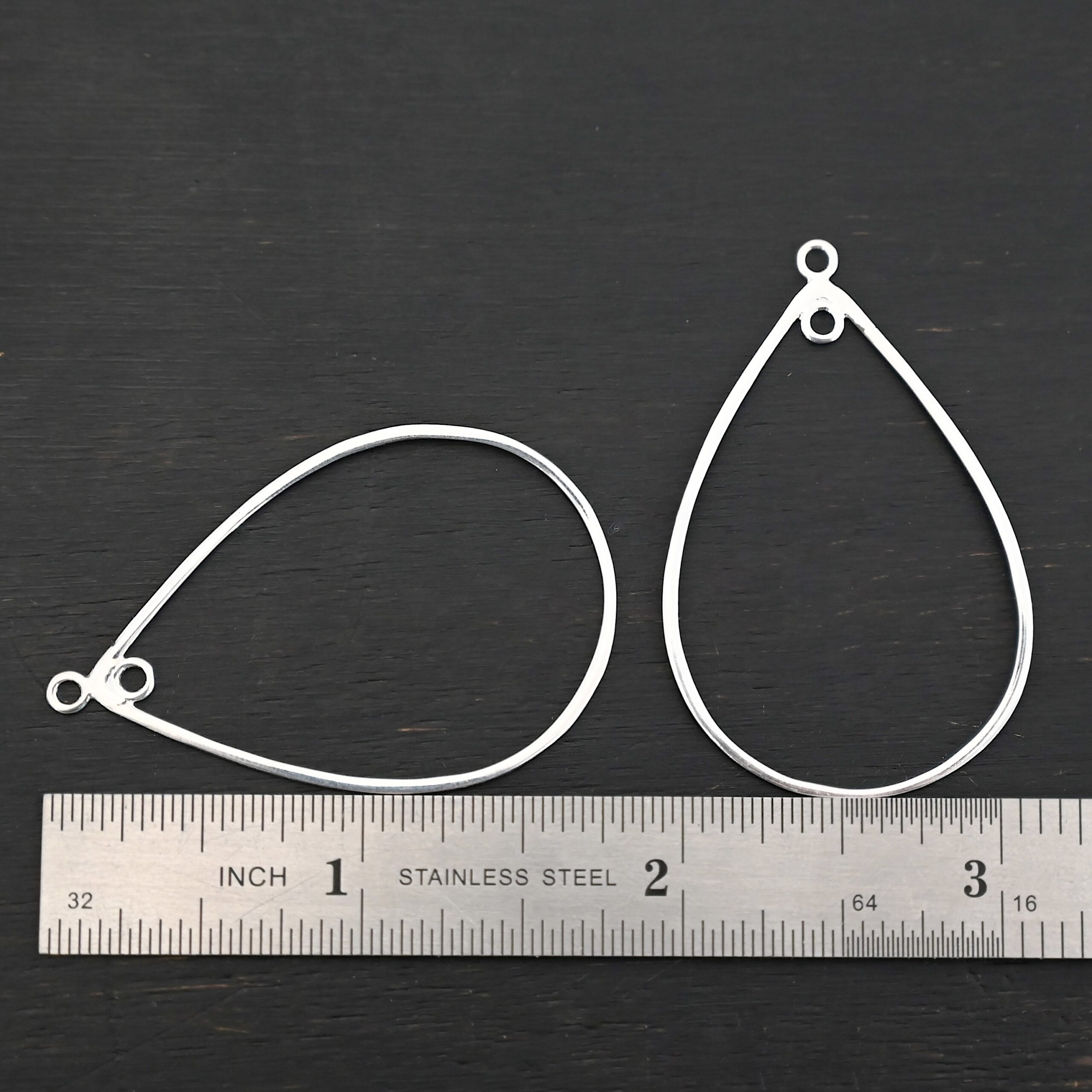 Sterling Silver Tabitha Teardrop Chandelier - shiny smooth shown by ruler