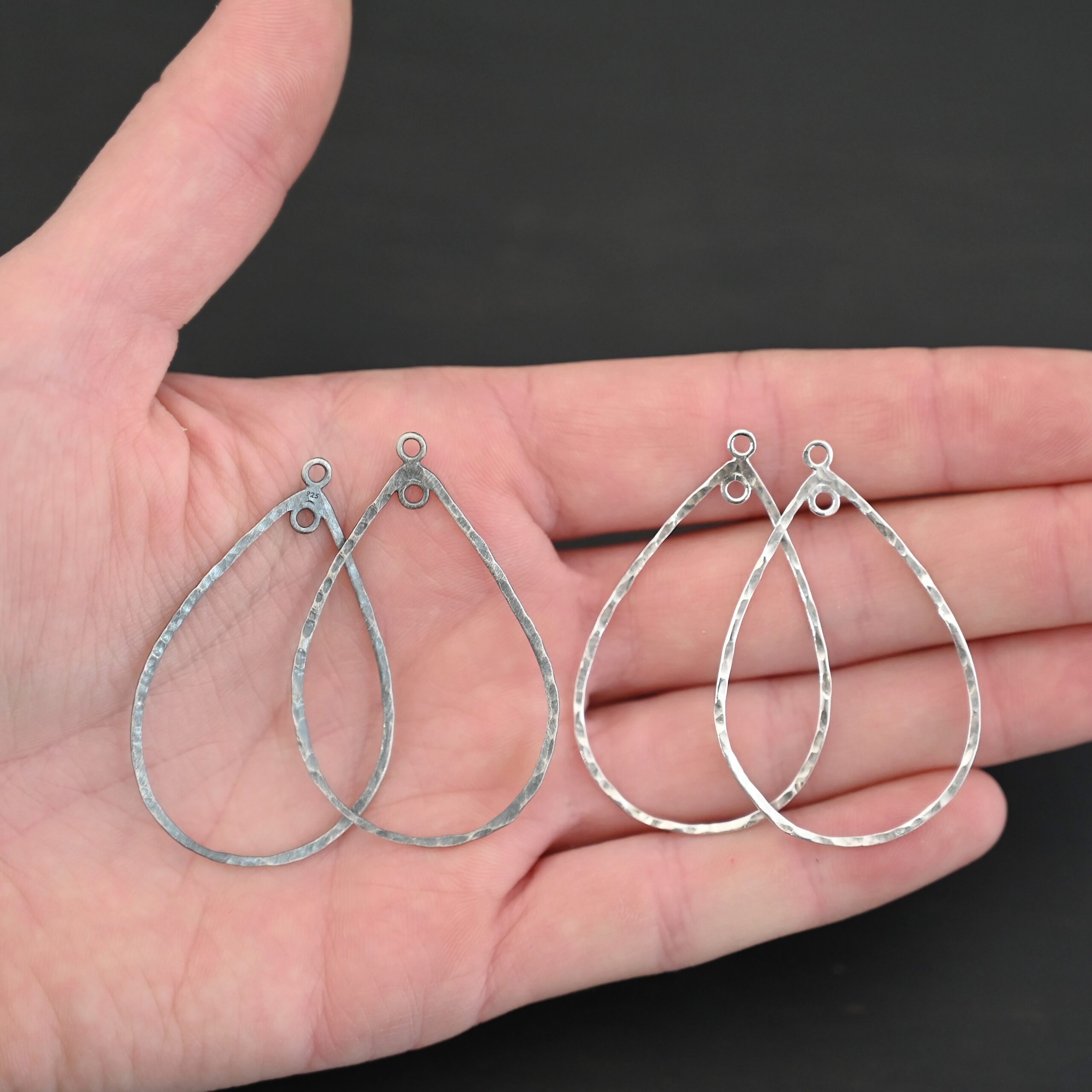 Sterling Silver Tabitha Teardrop Chandelier - hammered shown in hand