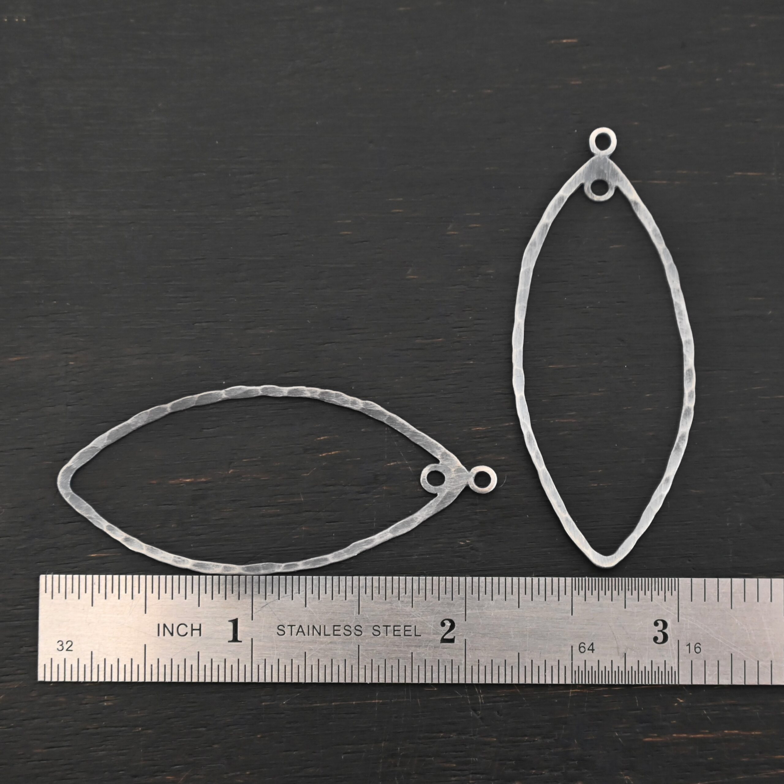 Sterling Silver Tiffany Marquise Chandelier - hammered oxidized shown by ruler