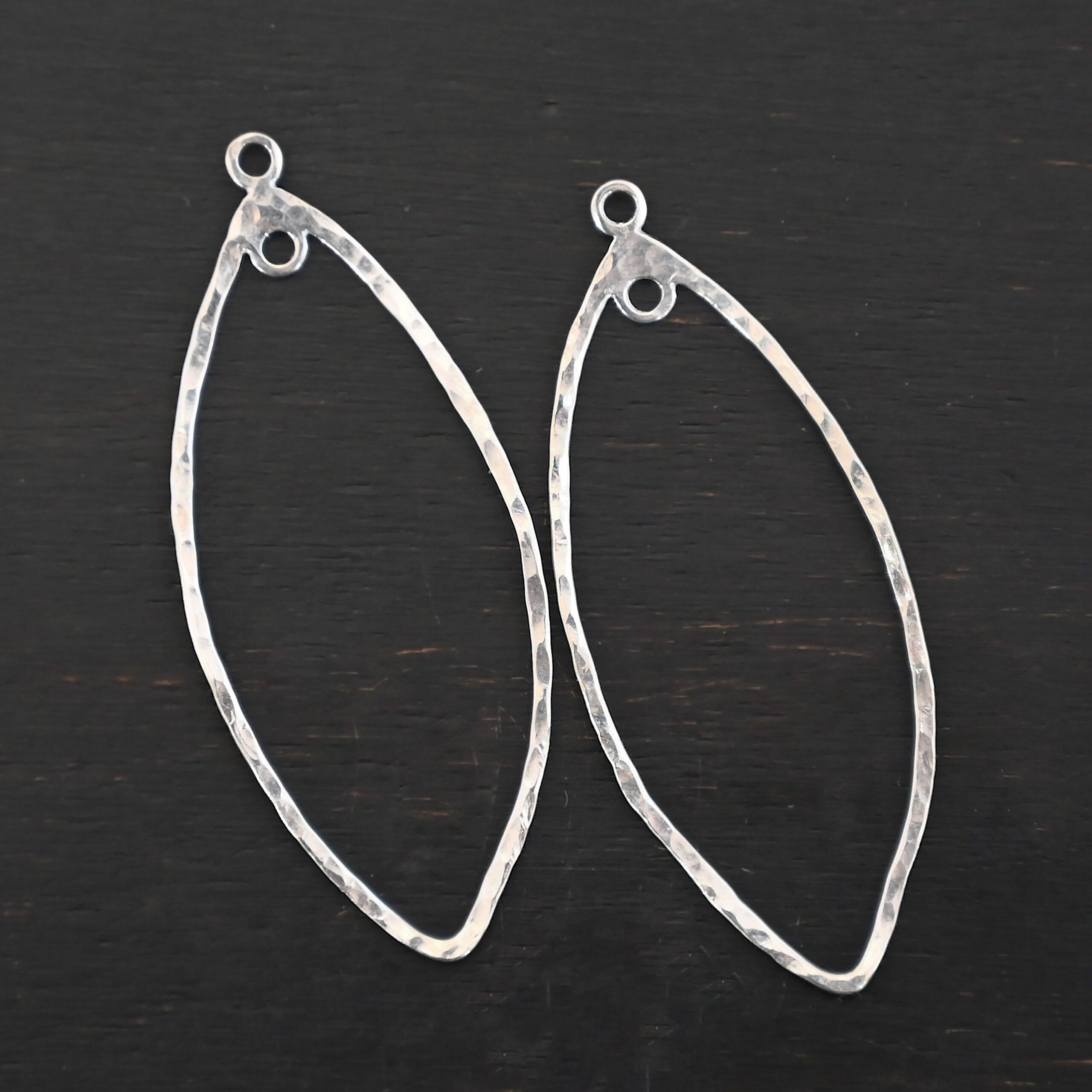 Sterling Silver Tiffany Marquise Chandelier - shiny hammered shown on dark background