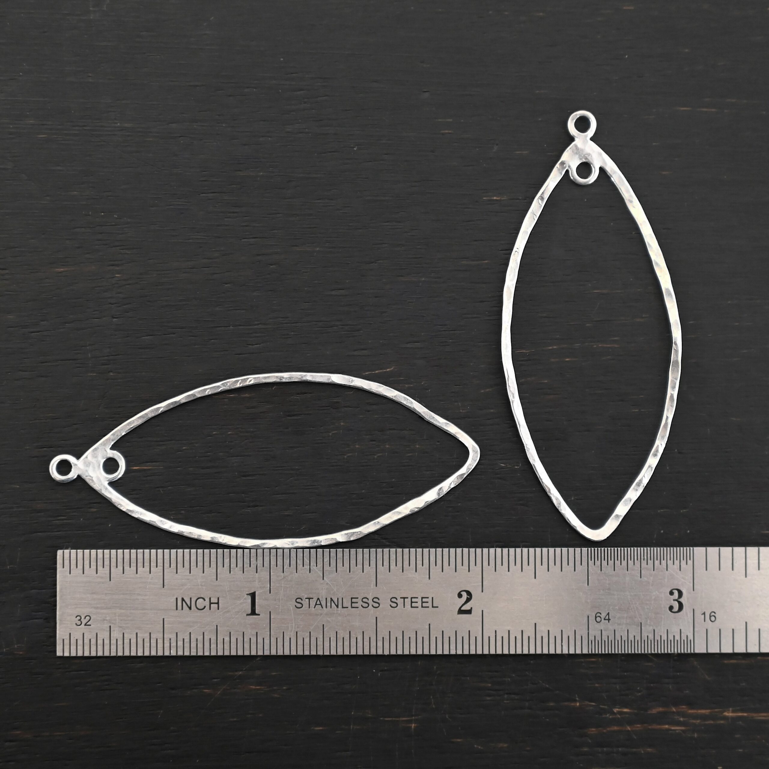 Sterling Silver Tiffany Marquise Chandelier - shiny hammered shown by ruler