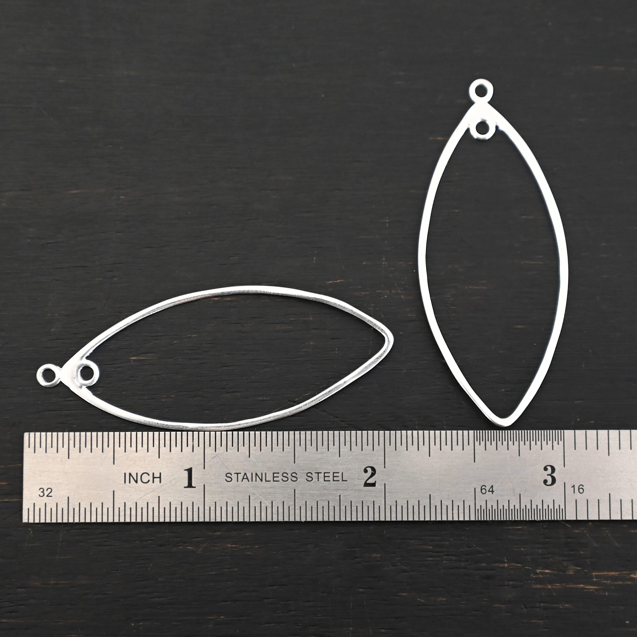 Sterling Silver Tiffany Marquise Chandelier - shiny smooth shown by ruler