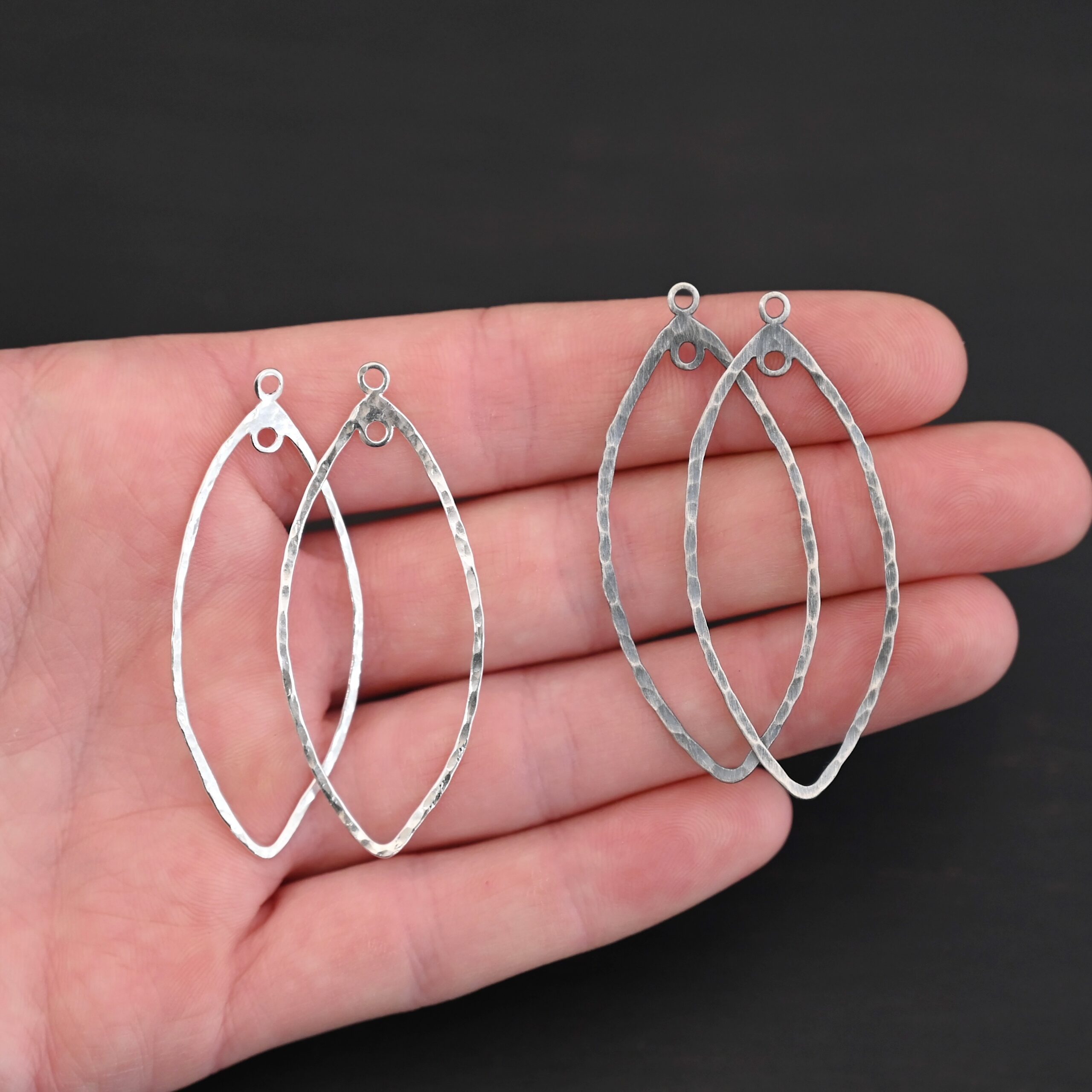 Sterling Silver Tiffany Marquise Chandelier - hammered shown in hand