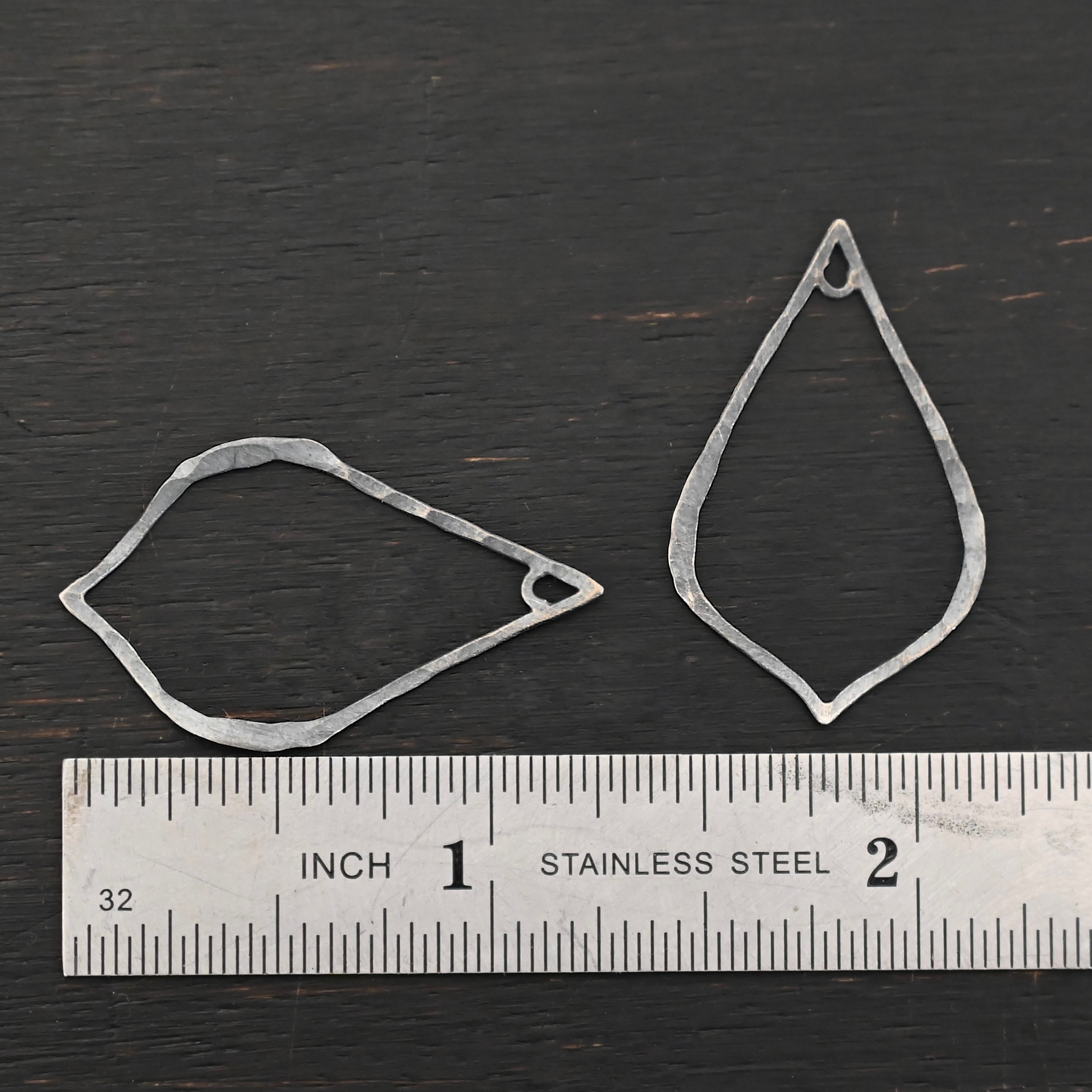 Sterling Silver Tula Petal Teardrop Chandelier oxidized hammered shown by ruler