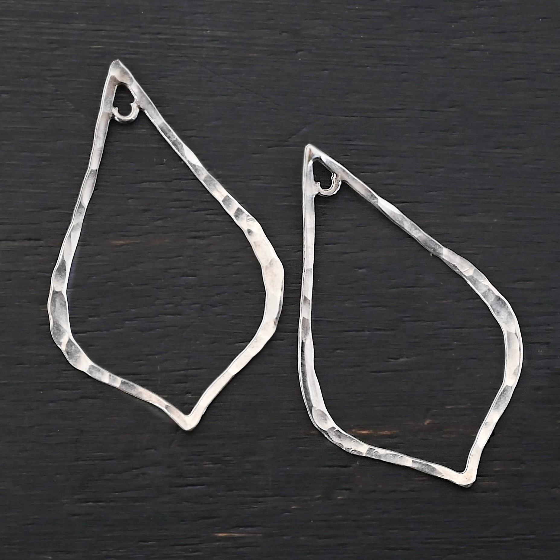 Sterling Silver Tula Petal Teardrop Chandelier shiny hammered shown on dark background