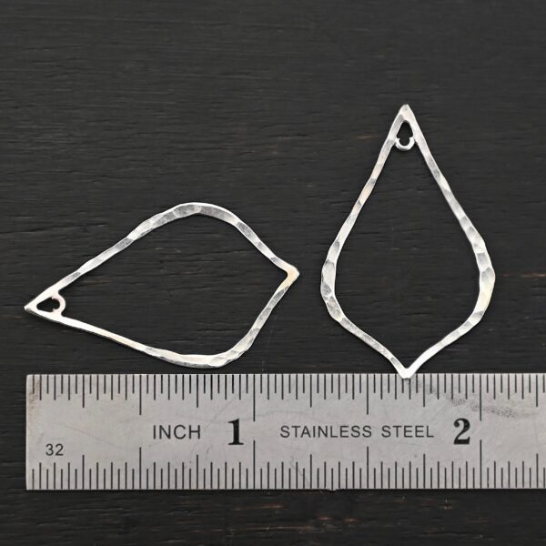 Sterling Silver Tula Petal Teardrop Chandelier shiny hammered shown by ruler