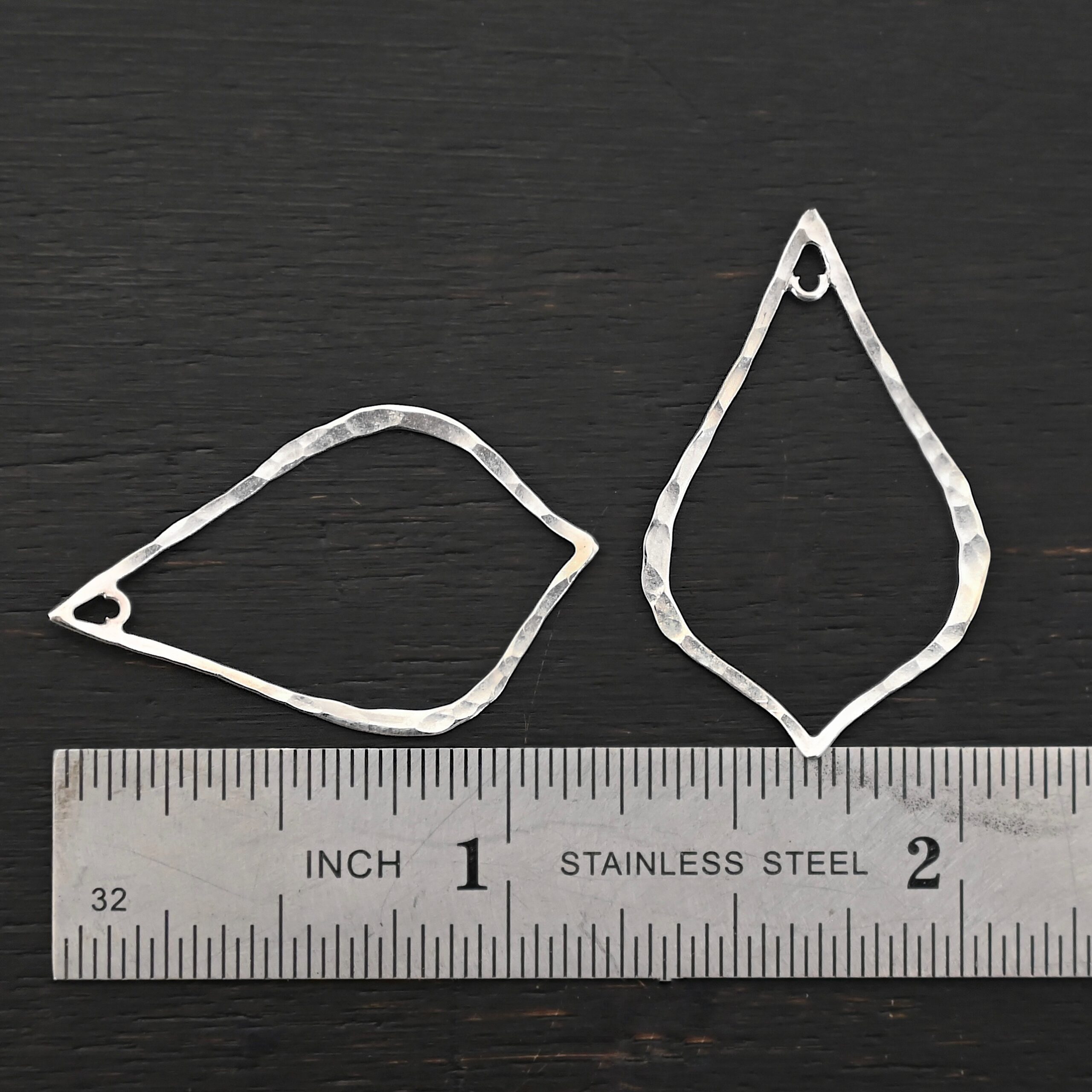 Sterling Silver Tula Petal Teardrop Chandelier shiny hammered shown by ruler