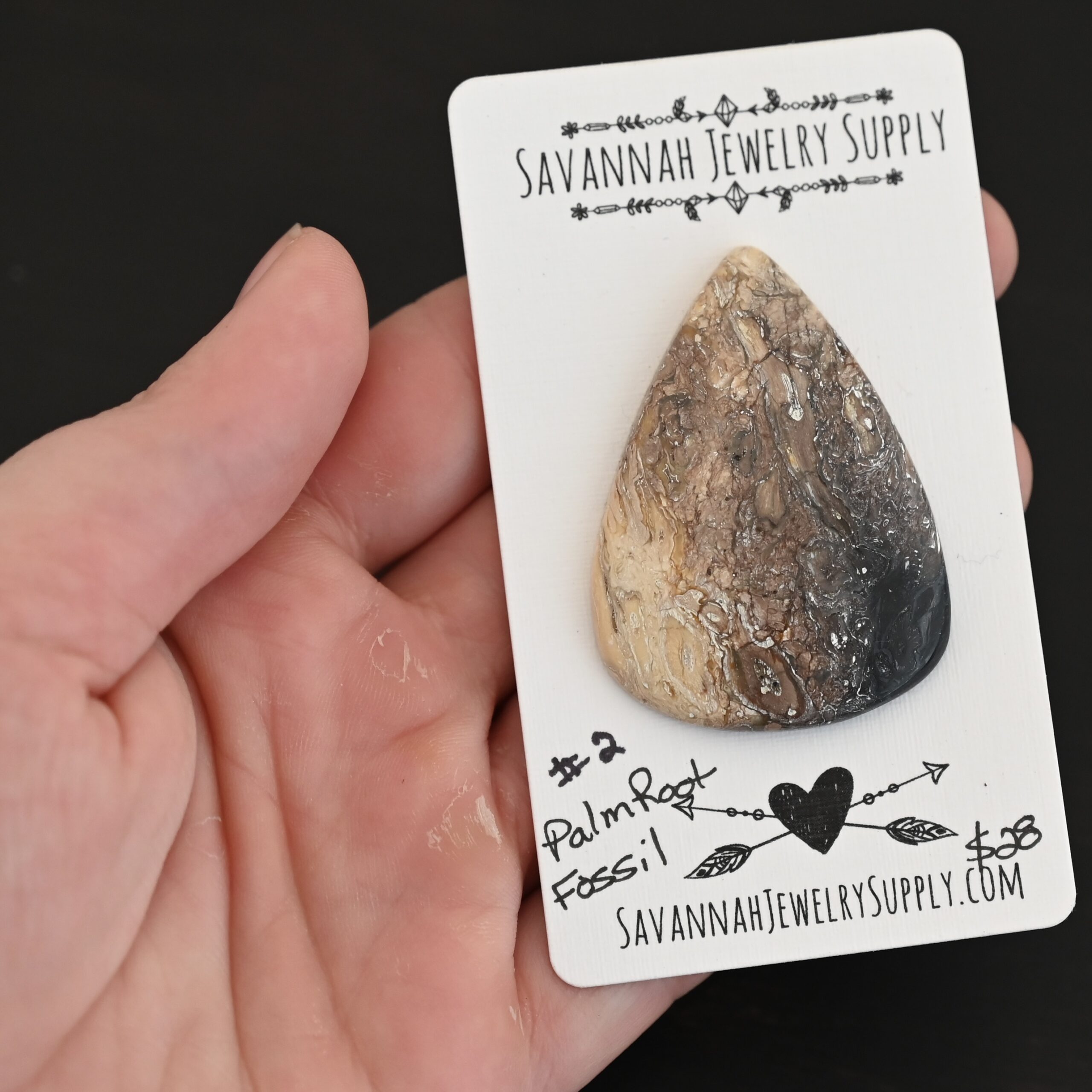 Palm Root Fossil Cabochon Palm Root Fossil Cabochon shown in hand