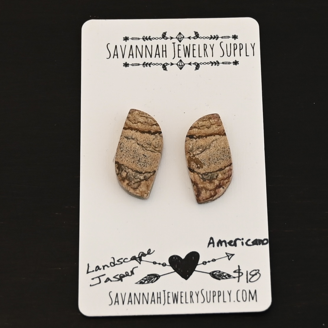 Americano - Landscape Jasper Cabochon Pair shown on business card