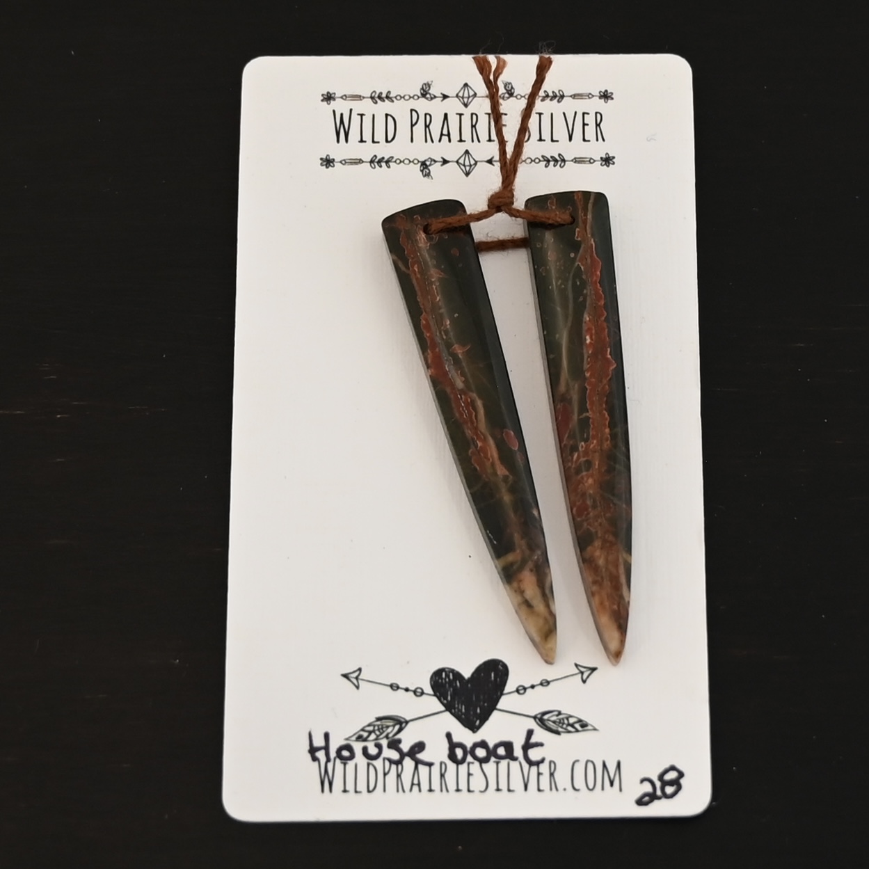 House Boat - Drilled Jasper Pair shown on business card